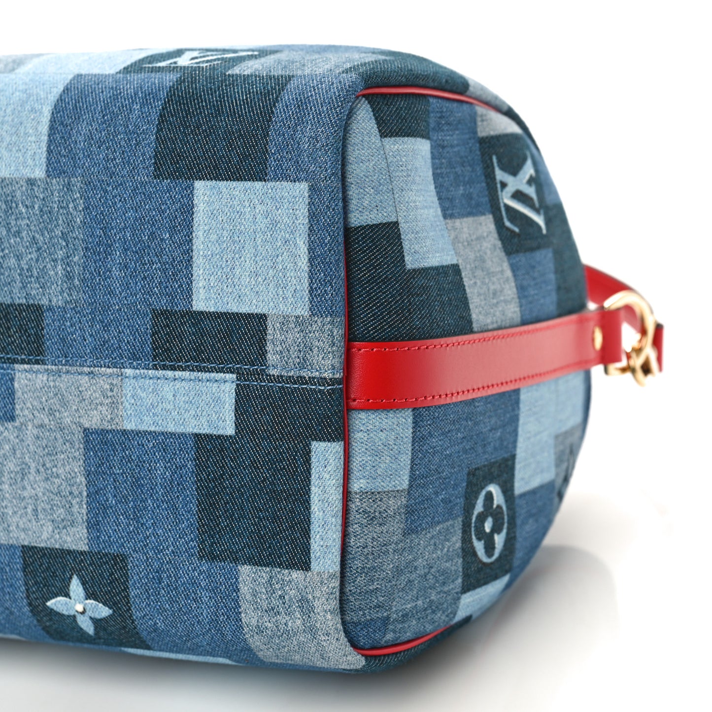 Denim Damier Monogram Patchwork Speedy Bandouliere 30 Blue Rouge