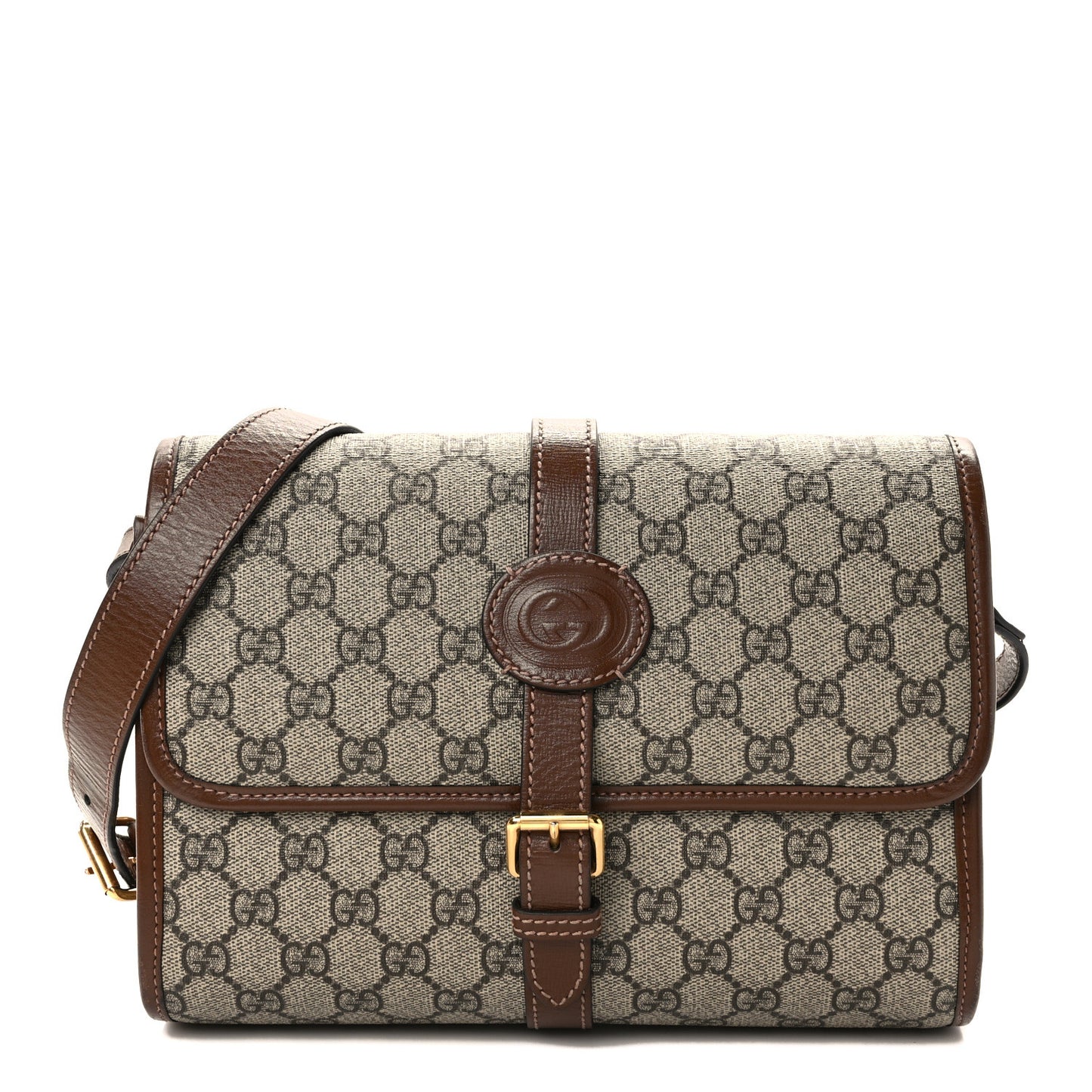 GG Supreme Monogram Azalea Calfskin Retro Interlocking G Messenger Beige Ebony Brown Sugar