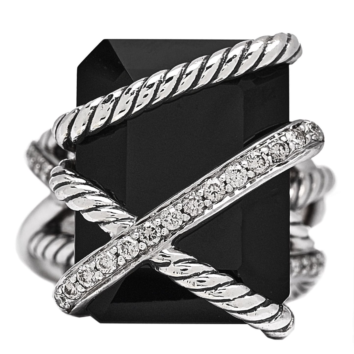Sterling Silver Diamond Black Onyx 20mm Cable Wrap Ring 54 7