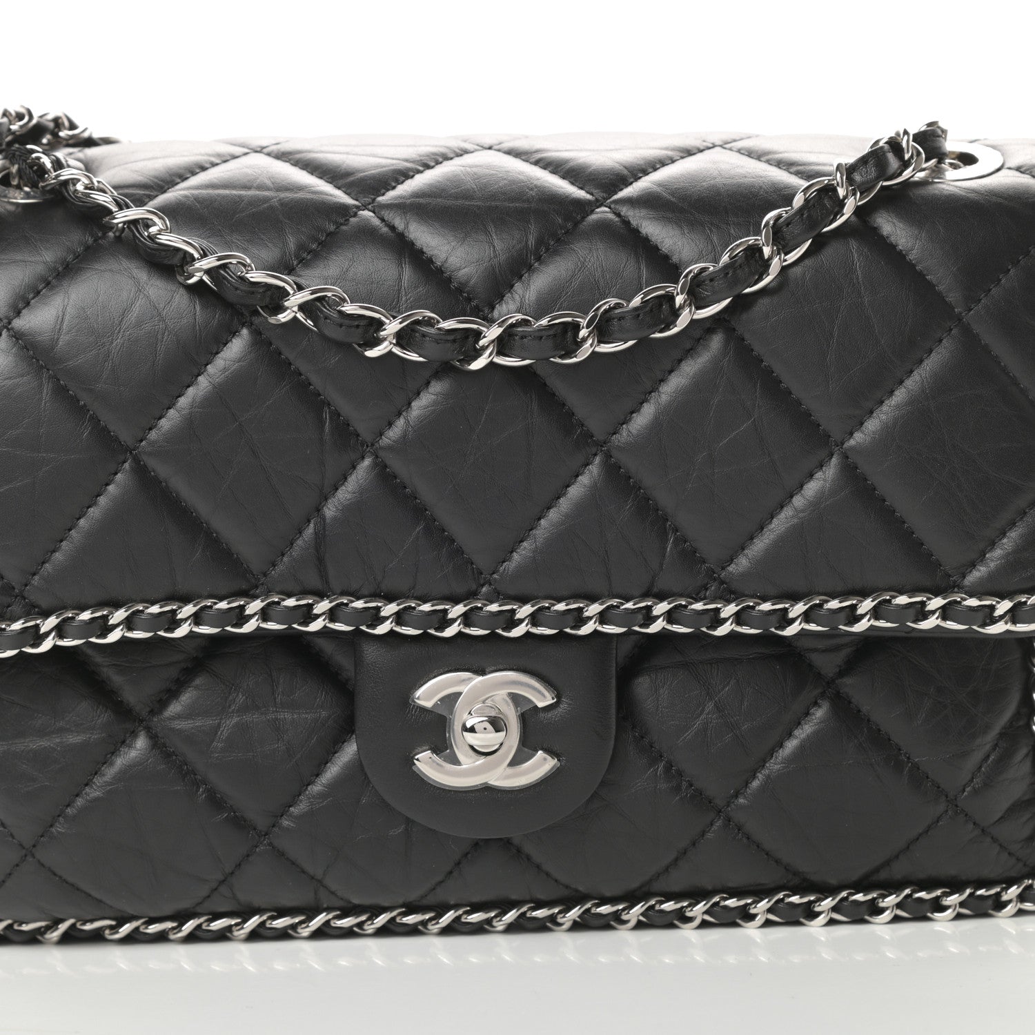 Chanel Crumpled Calfskin Medium Chain All Over Flap Black 8 of 12