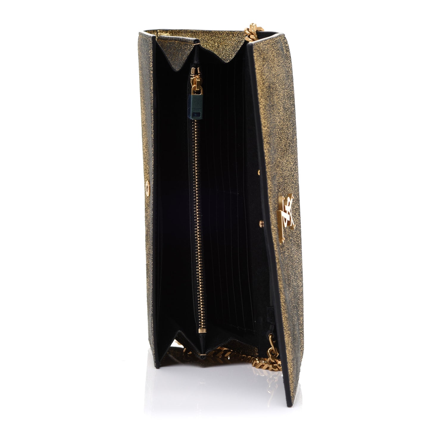 Grained Metallic Calfskin Monogram Chain Wallet Gold