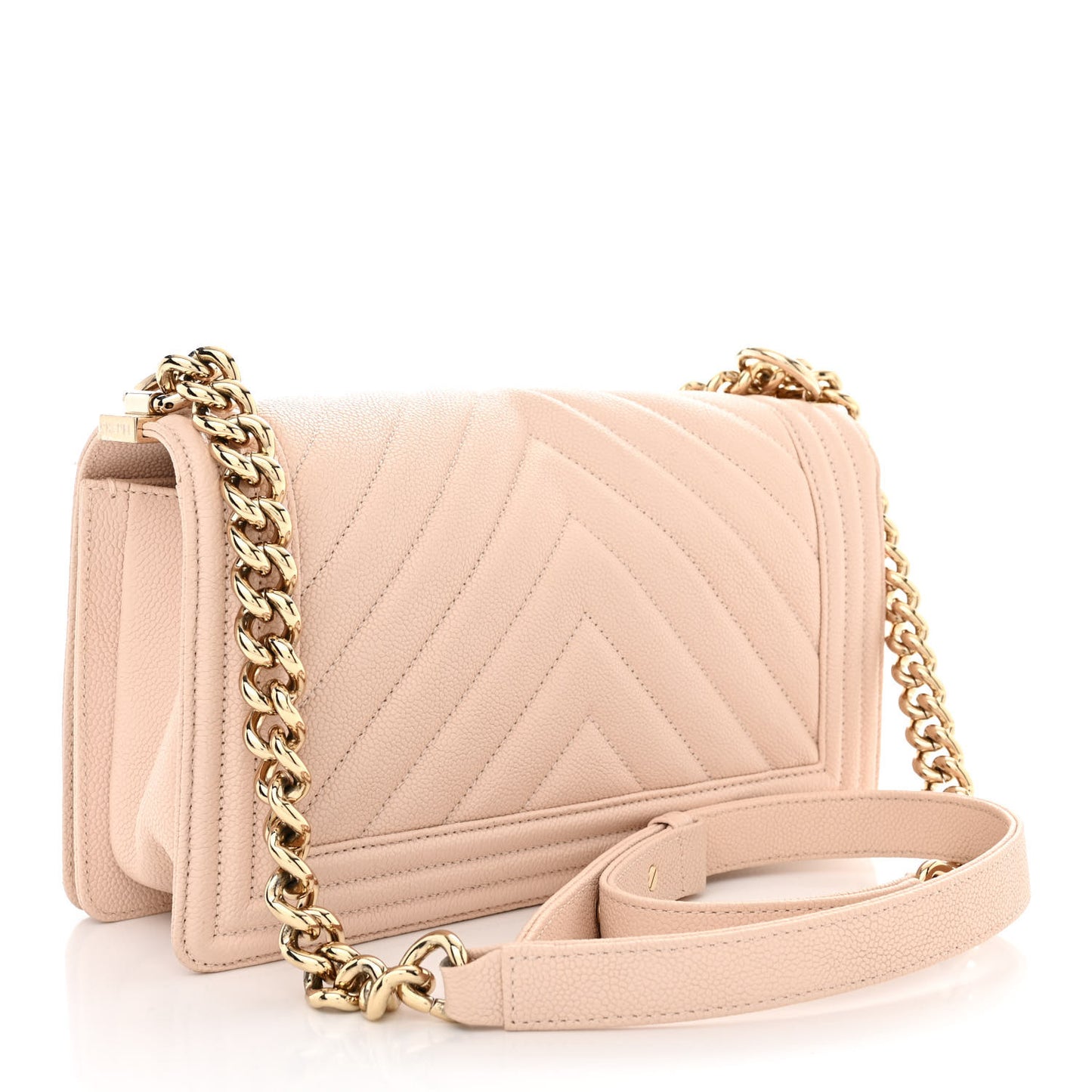 Caviar Chevron Quilted Medium Boy Flap Light Pink