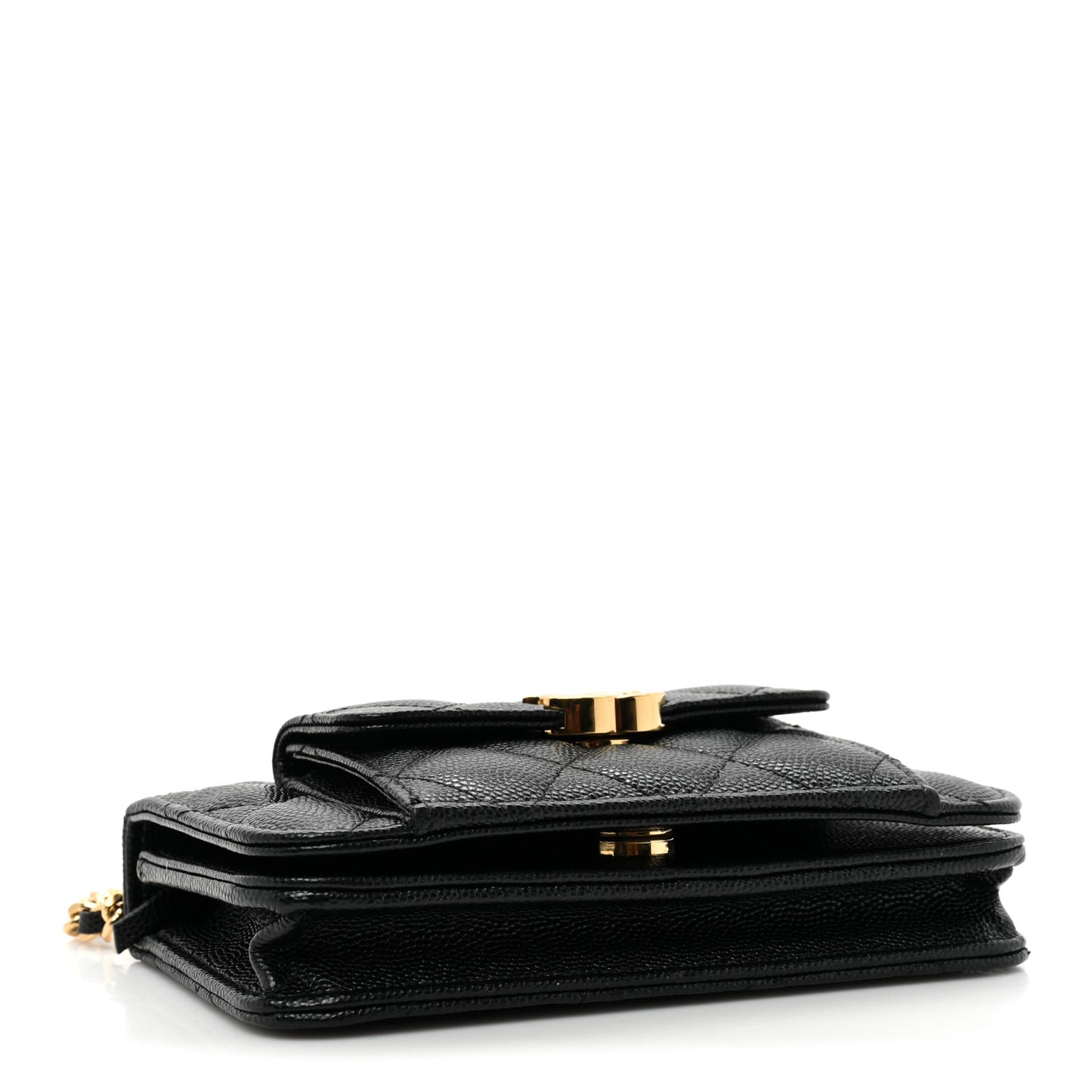 Caviar Quilted Pocket Twins Clutch With Chain Black