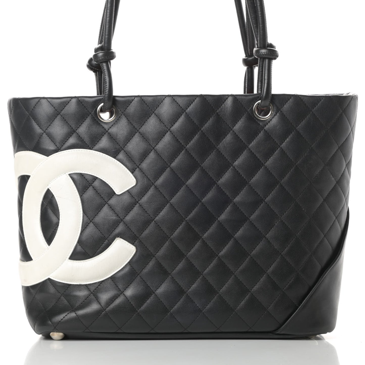 Calfskin Quilted Large Cambon Tote Black White