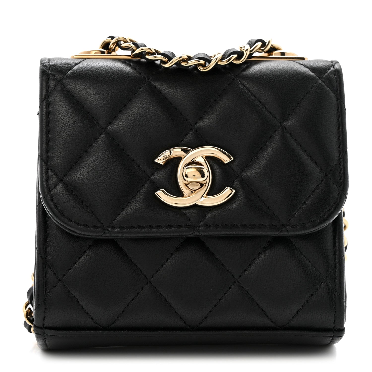 Chanel Lambskin Quilted Mini Trendy CC Clutch With Chain Black