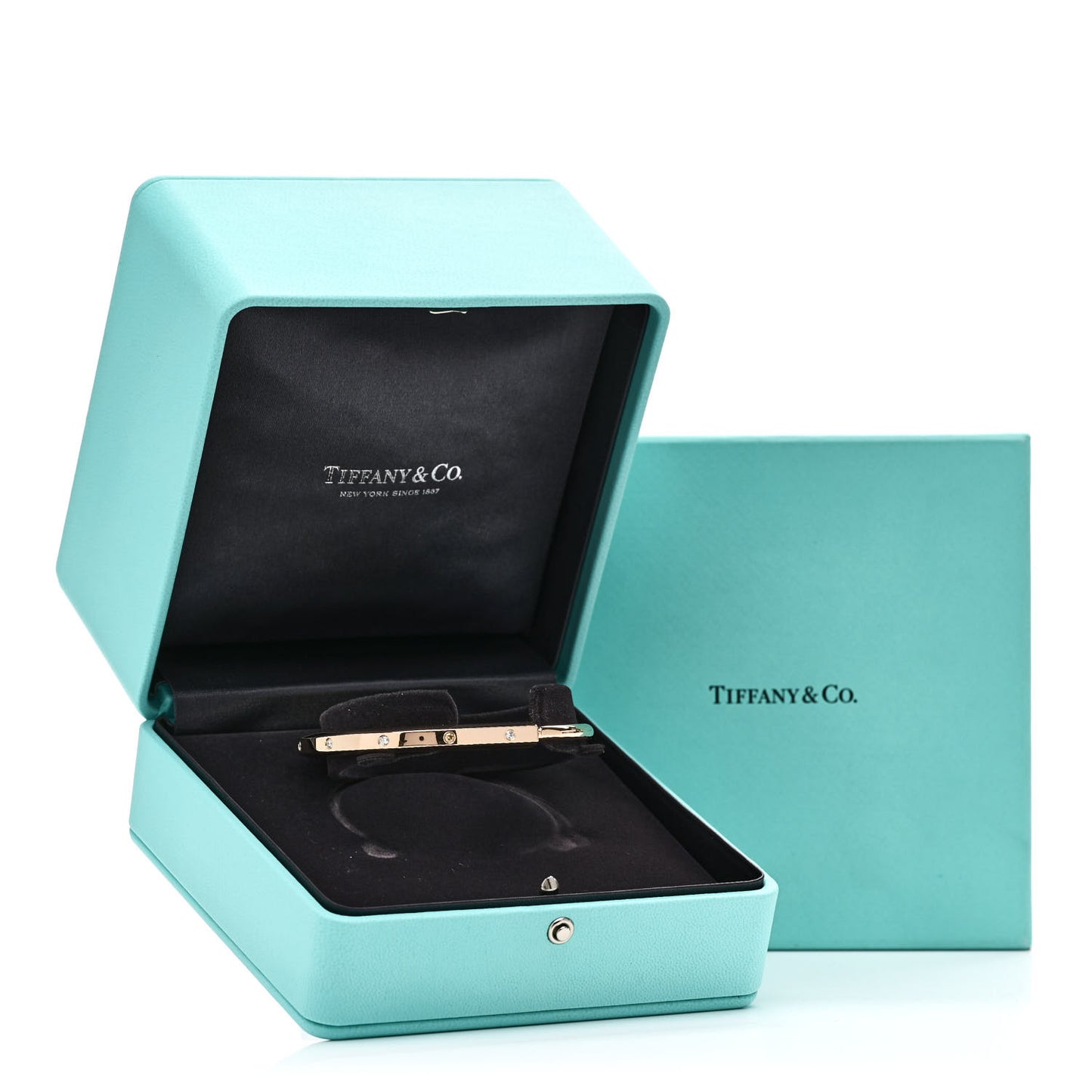 18K Rose Gold Diamond Tiffany Lock Bangle Bracelet