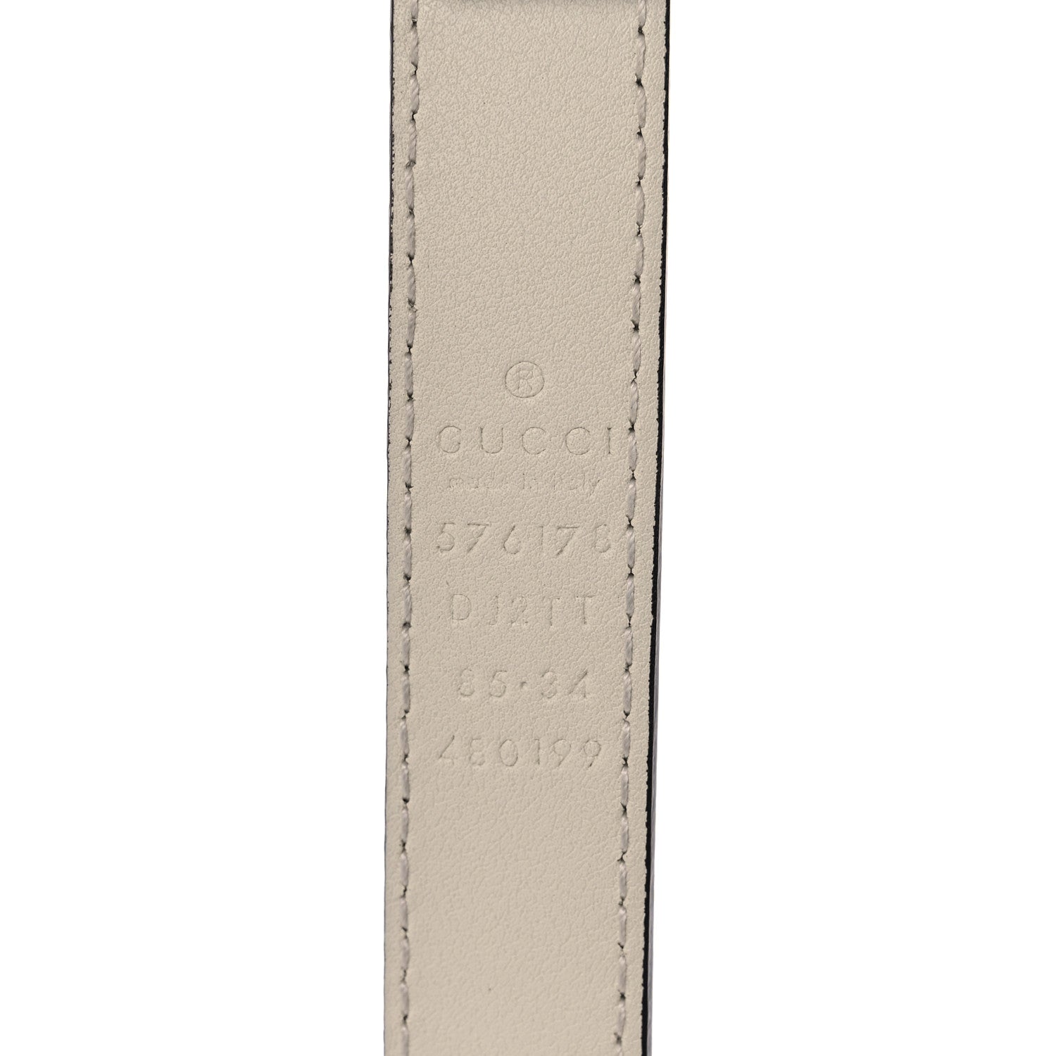 Gucci Textured Dollar Calfskin Bees And Stars Print Womens 20mm Belt 85 34 Mystic White Gold 3 of 5