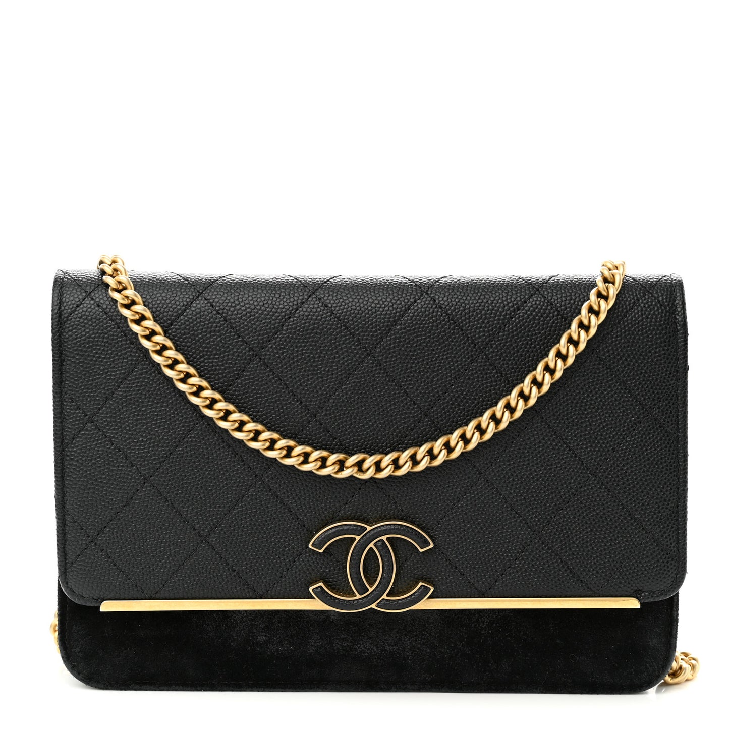 Caviar Suede Stitched Lady Coco Wallet On Chain WOC Black