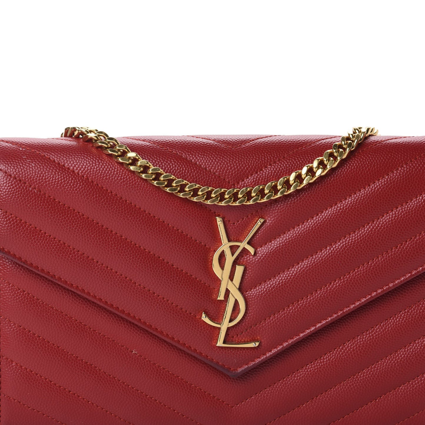 Grain De Poudre Matelasse Chevron Monogram Chain Wallet Red