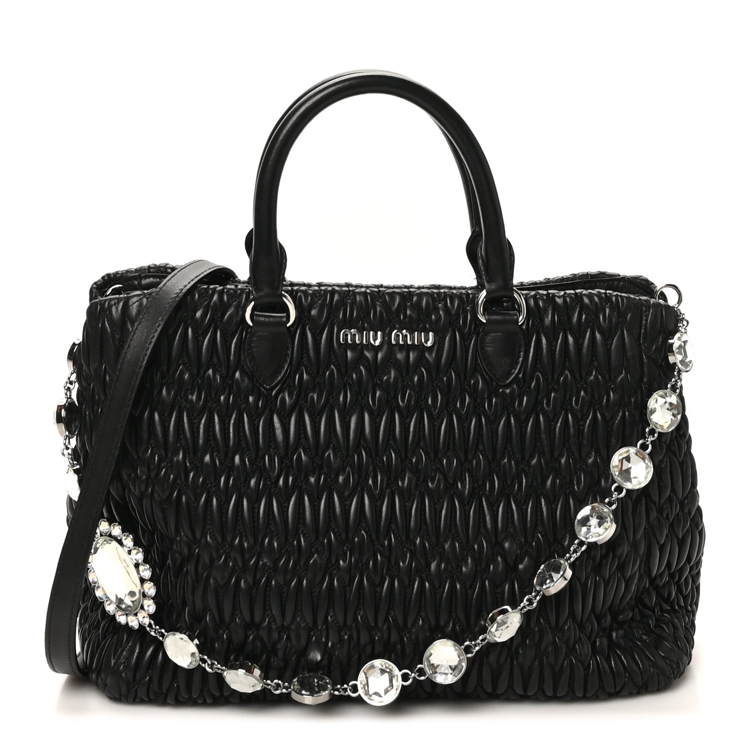 Miu Miu Nappa Matelasse Swarovski Crystal Tote Black 1782984