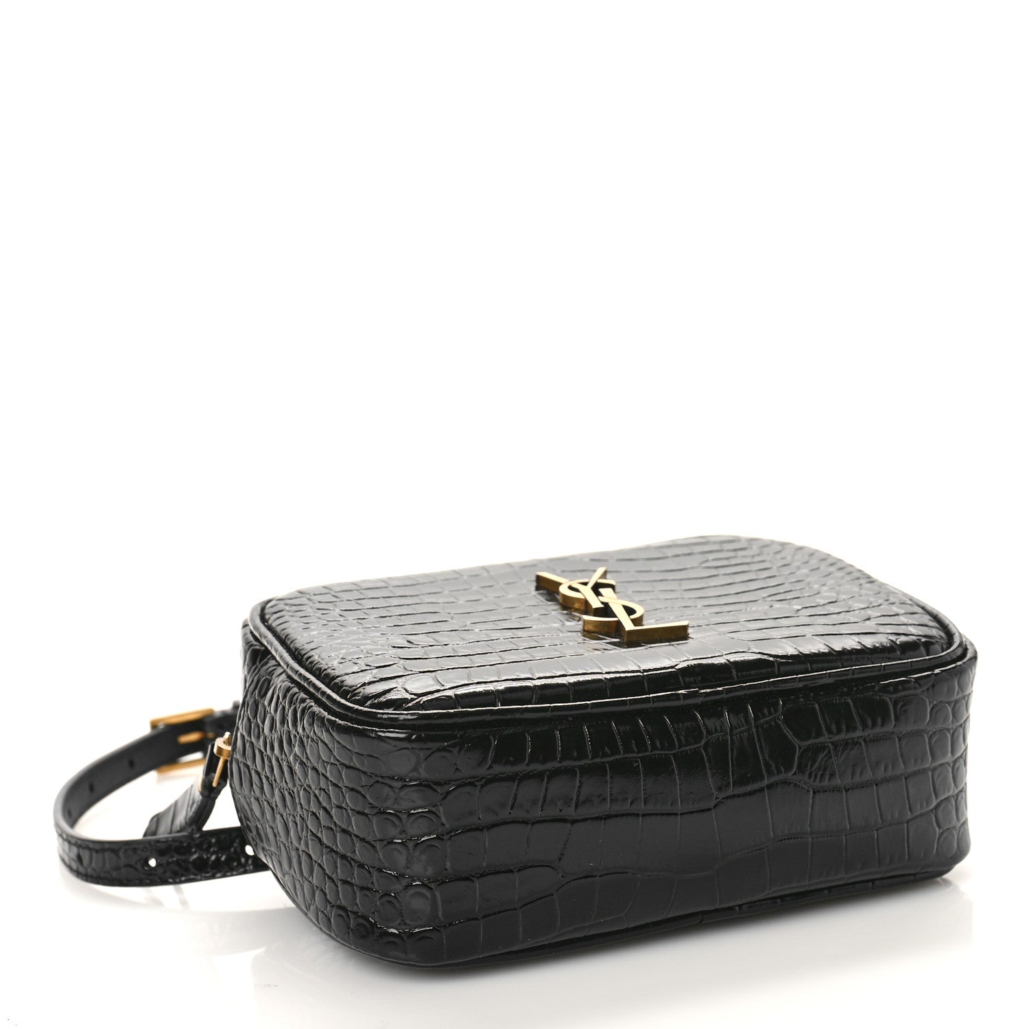 Saint Laurent Patent Calfskin Crocodile Embossed Monogram Lou Belt Bag Black 4 of 8