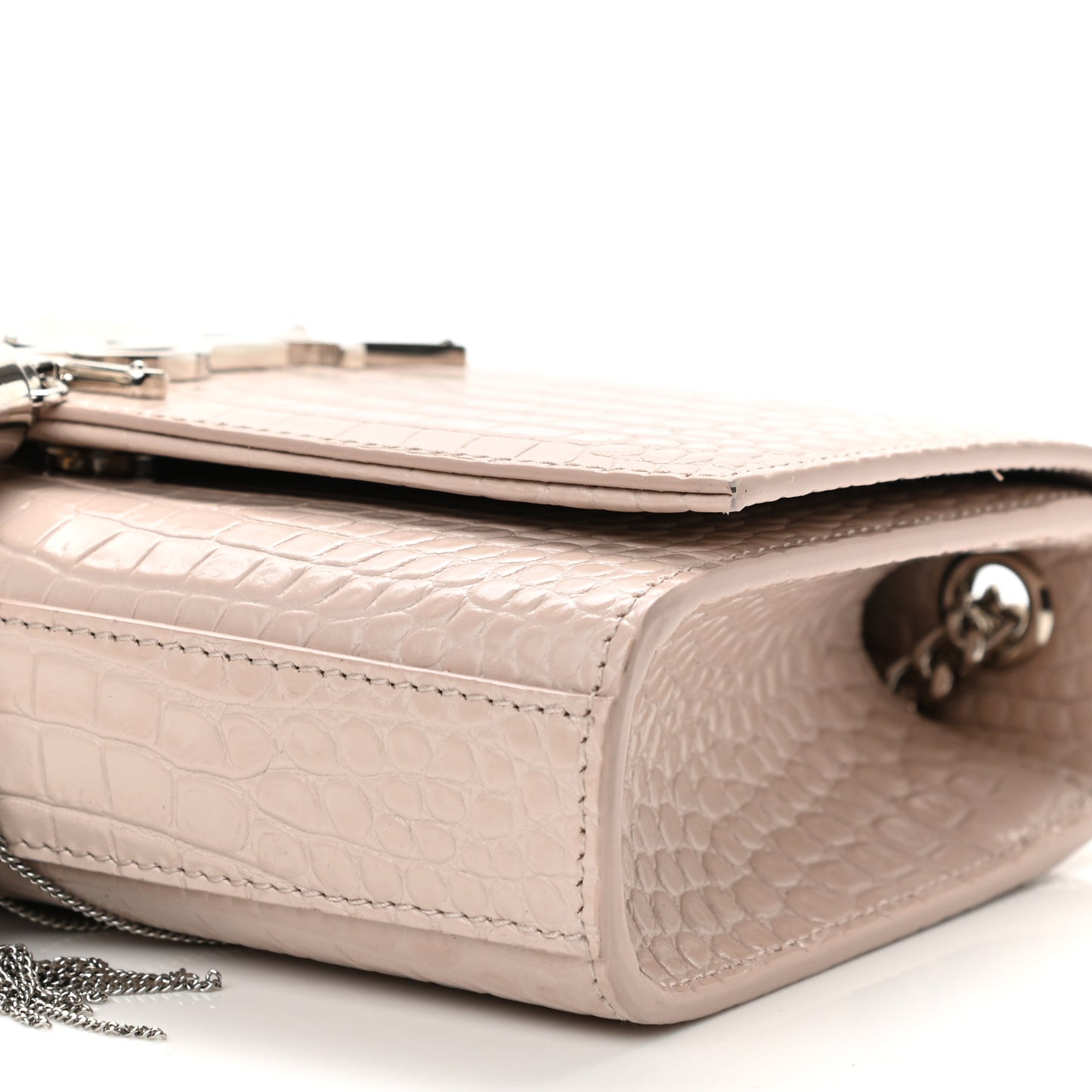Calfskin Crocodile Embossed Small Classic Monogram Kate Tassel Satchel Light Pink