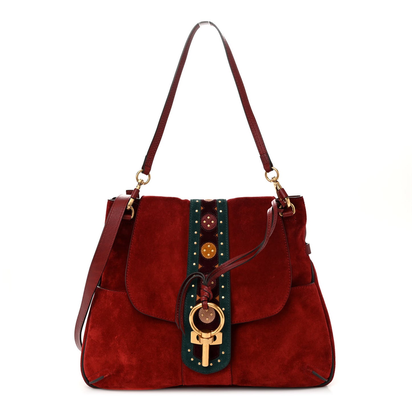 Suede Embellished Medium Lexa Shoulder Bag Sienna Red