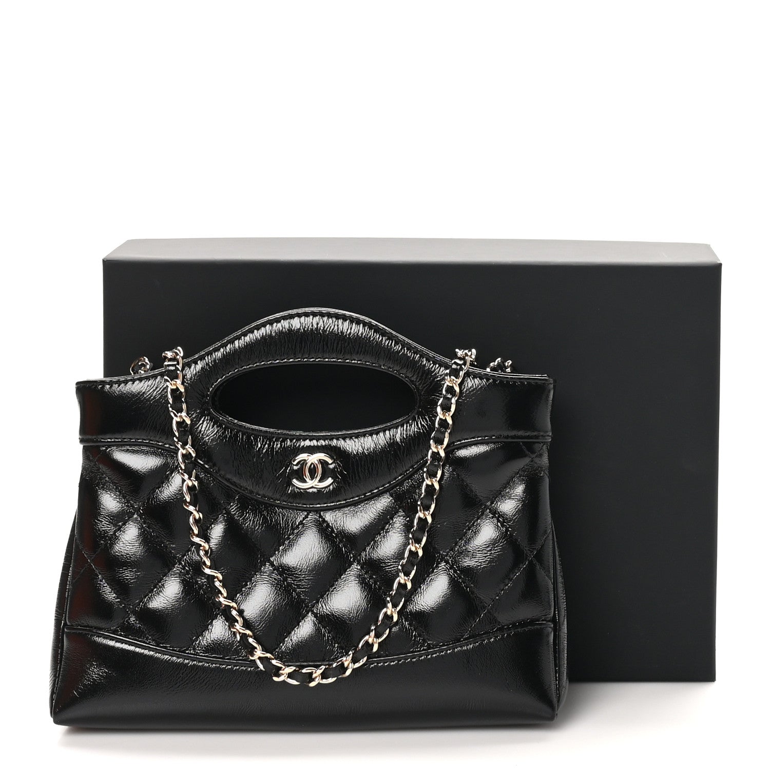 Chanel Shiny Crumpled Calfskin Quilted Nano 31 Shopping Bag Black 11 of 11