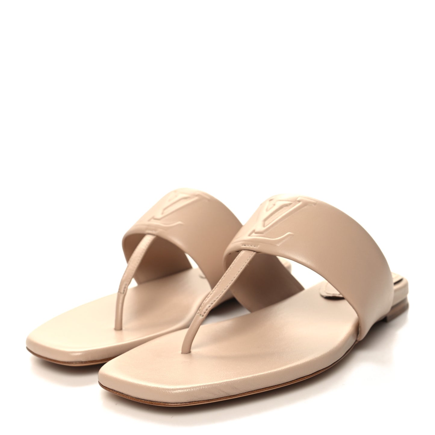 Lambskin Embossed Monogram Drapy Flat Thong Sandal 36.5 Beige