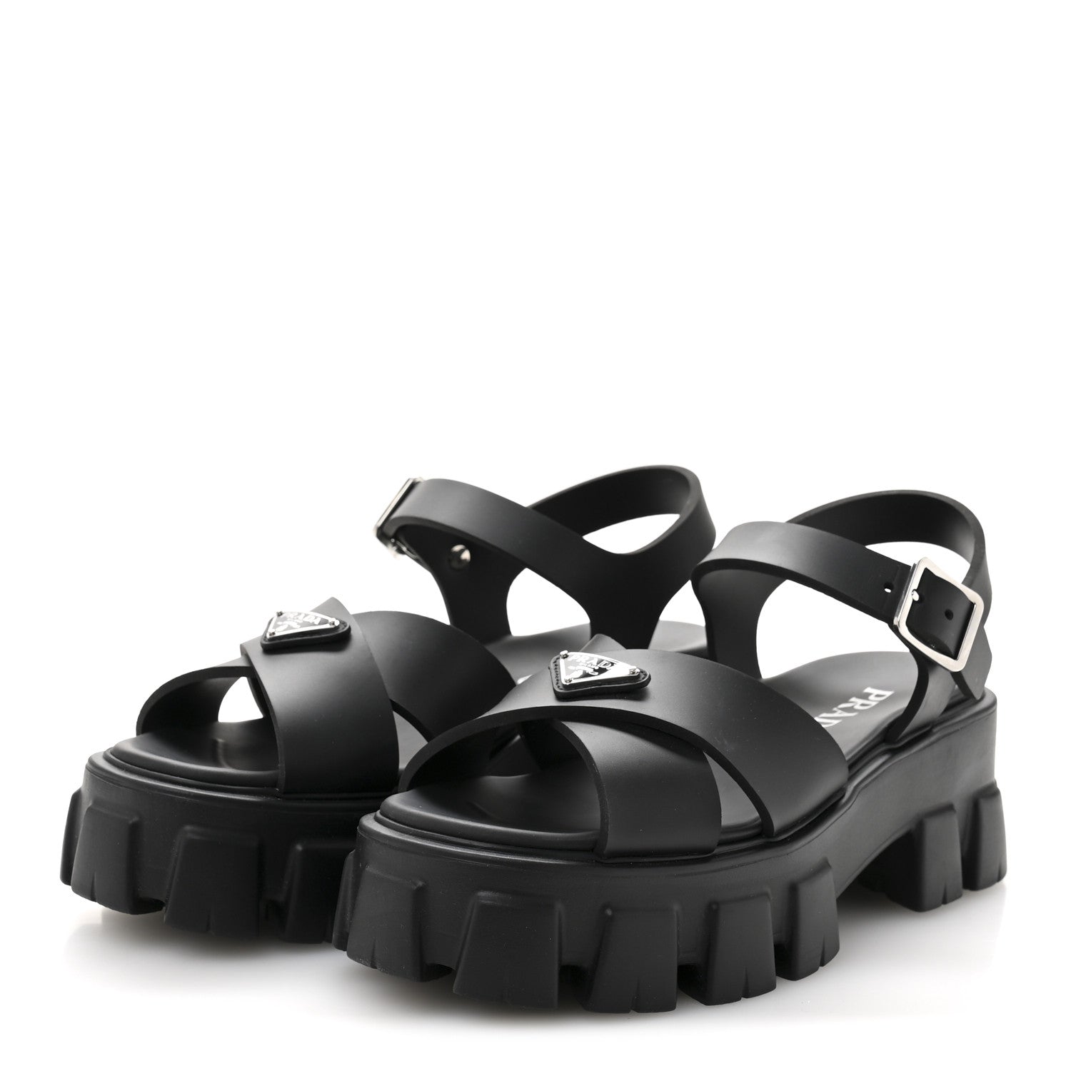Prada Foam Rubber Triangle Logo Monolith 55mm Sandals 38 Black 4 of 11
