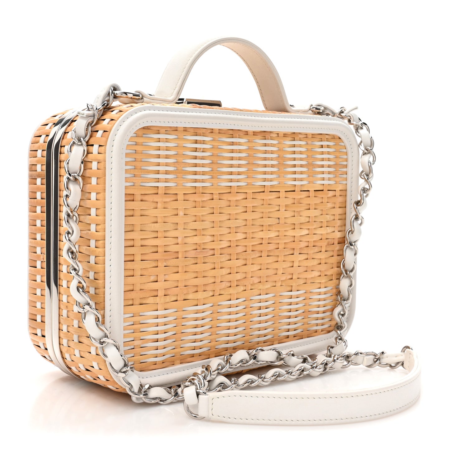 Raffia Calfskin CC Filigree Vanity Case White