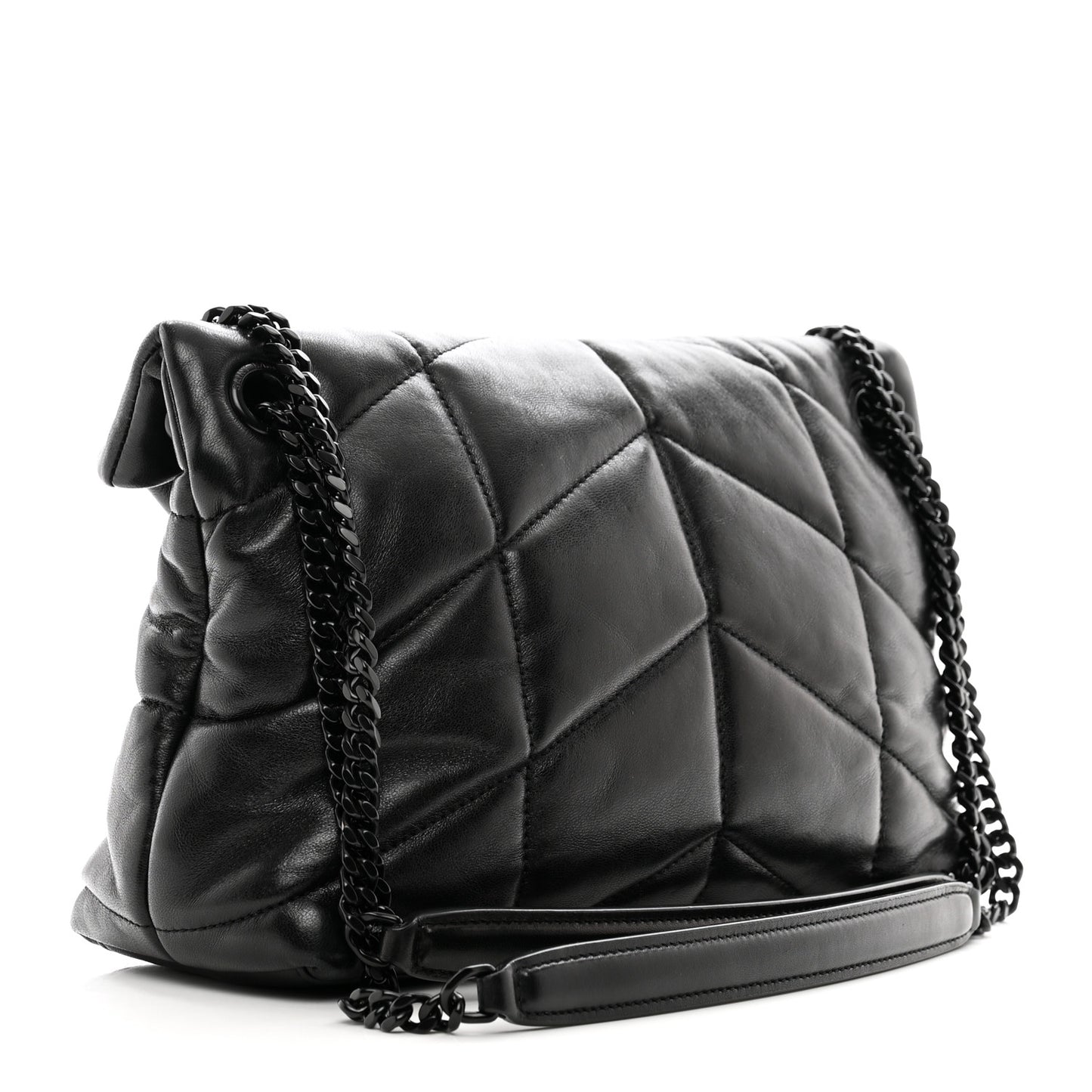 Lambskin Quilted Monogram Monochrome Small Loulou Puffer Chain Satchel Black