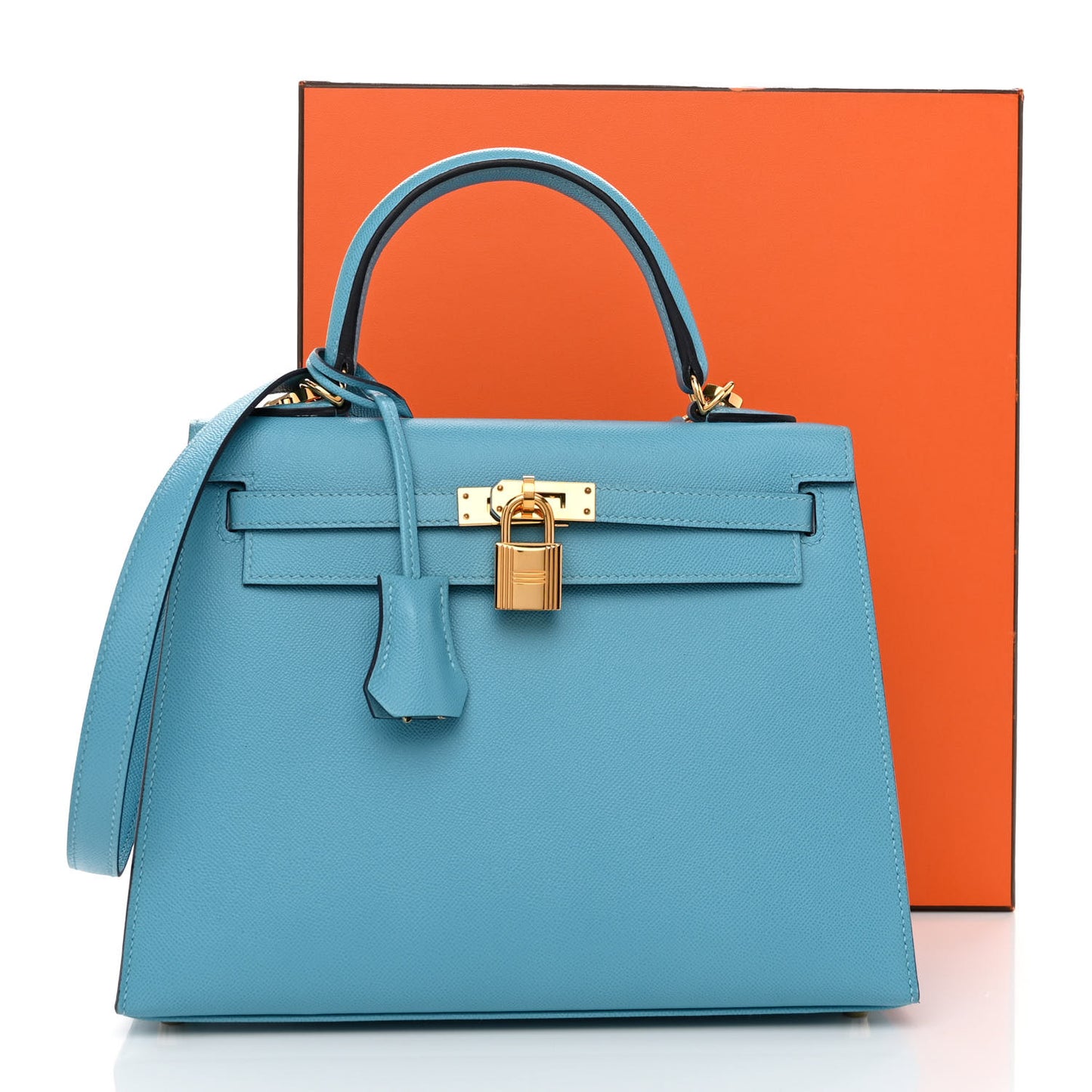 Madame Calfskin Kelly Sellier 25 Bleu du Nord