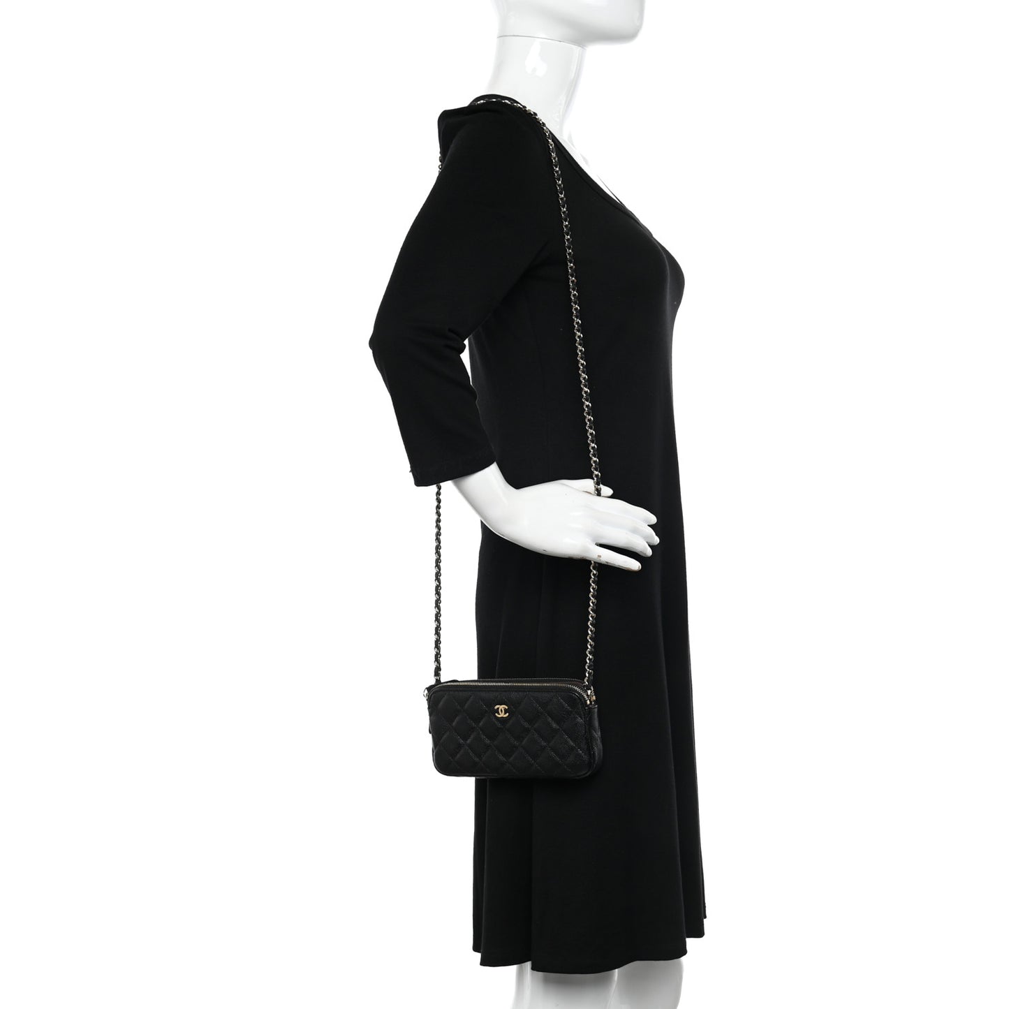 Caviar Quilted Small Clutch With Chain Black