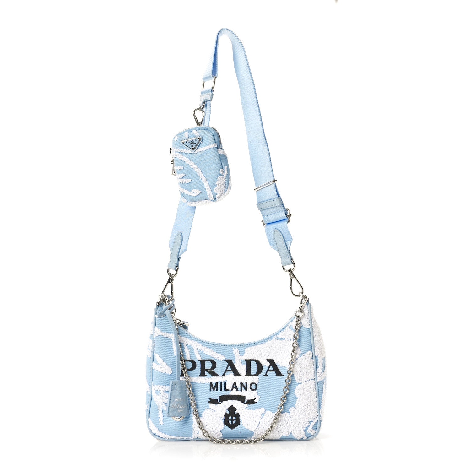 Prada Nylon Drill Logo Embroidered Re-Edition 2005 Shoulder Bag Celeste White 1 of 10