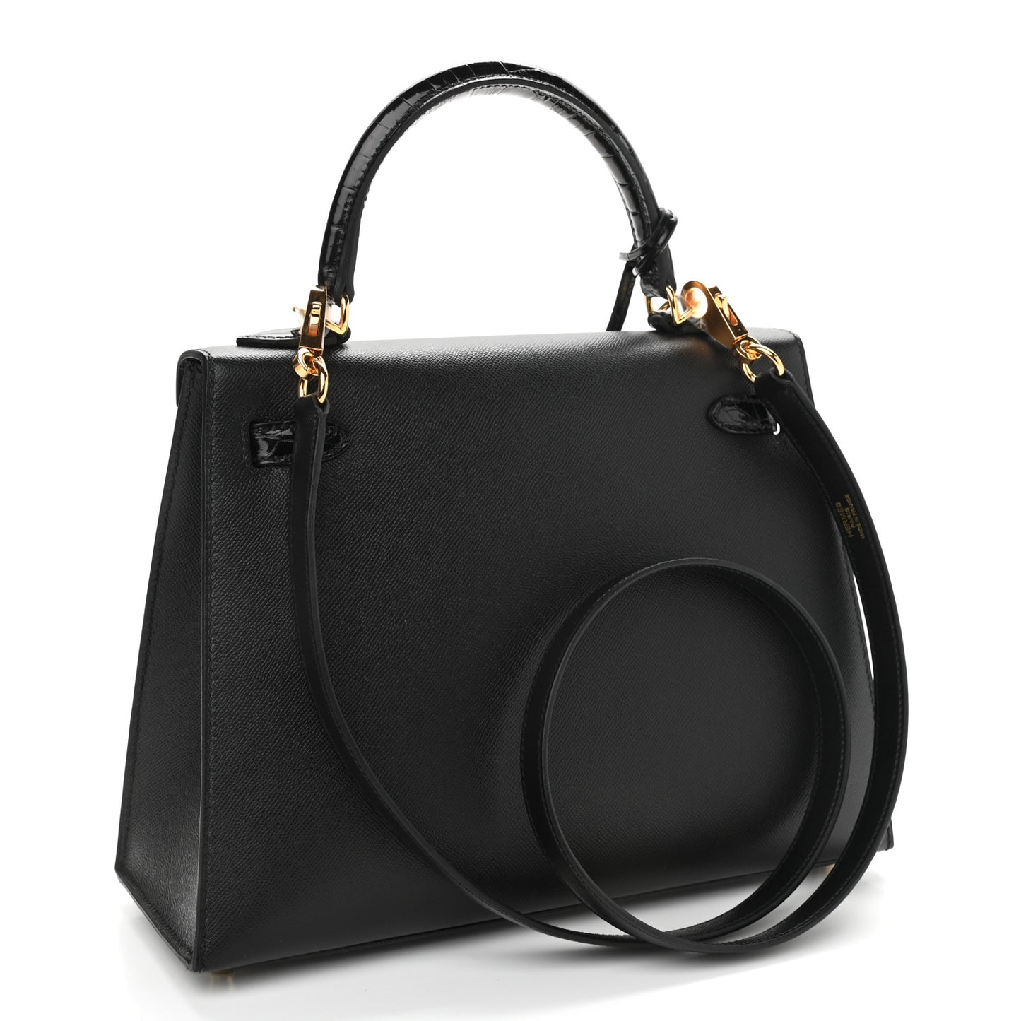 Madame Calfskin Shiny Niloticus Crocodile Kelly Sellier Touch 25 Black