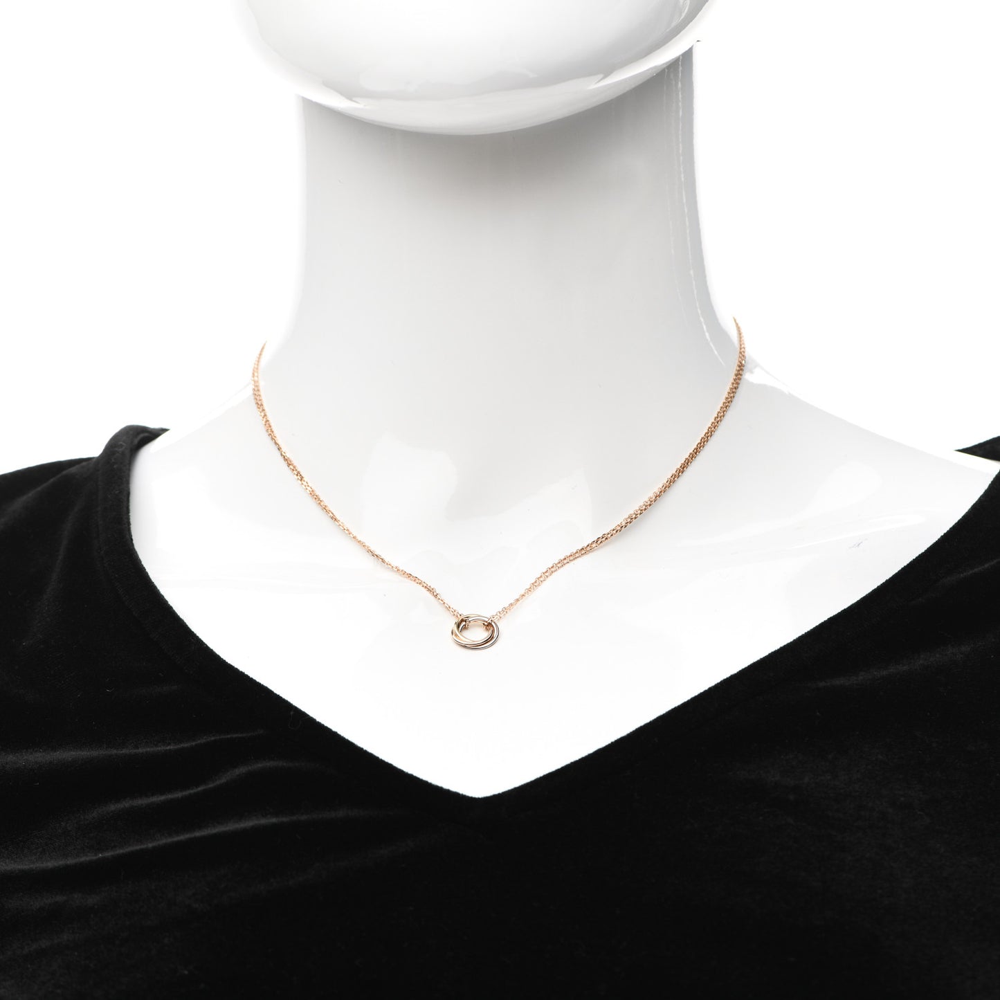 18K Pink Yellow White Gold Trinity Double Chain Pendant Necklace
