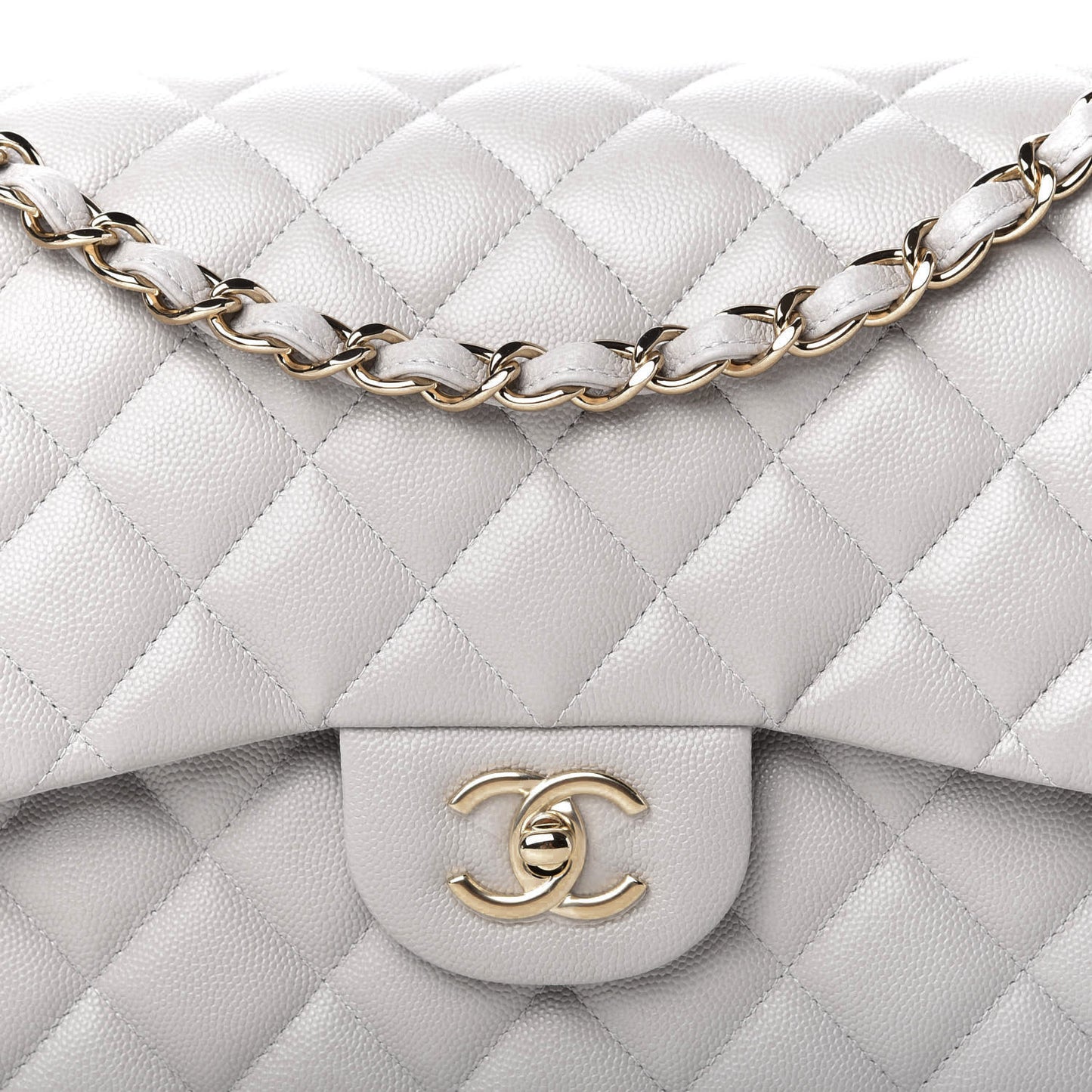 Caviar Quilted Jumbo Double Flap Grey