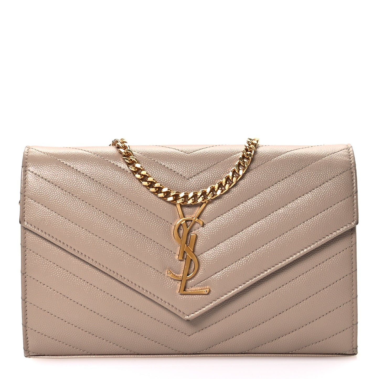 Grain De Poudre Matelasse Chevron Monogram Chain Wallet Dark Beige