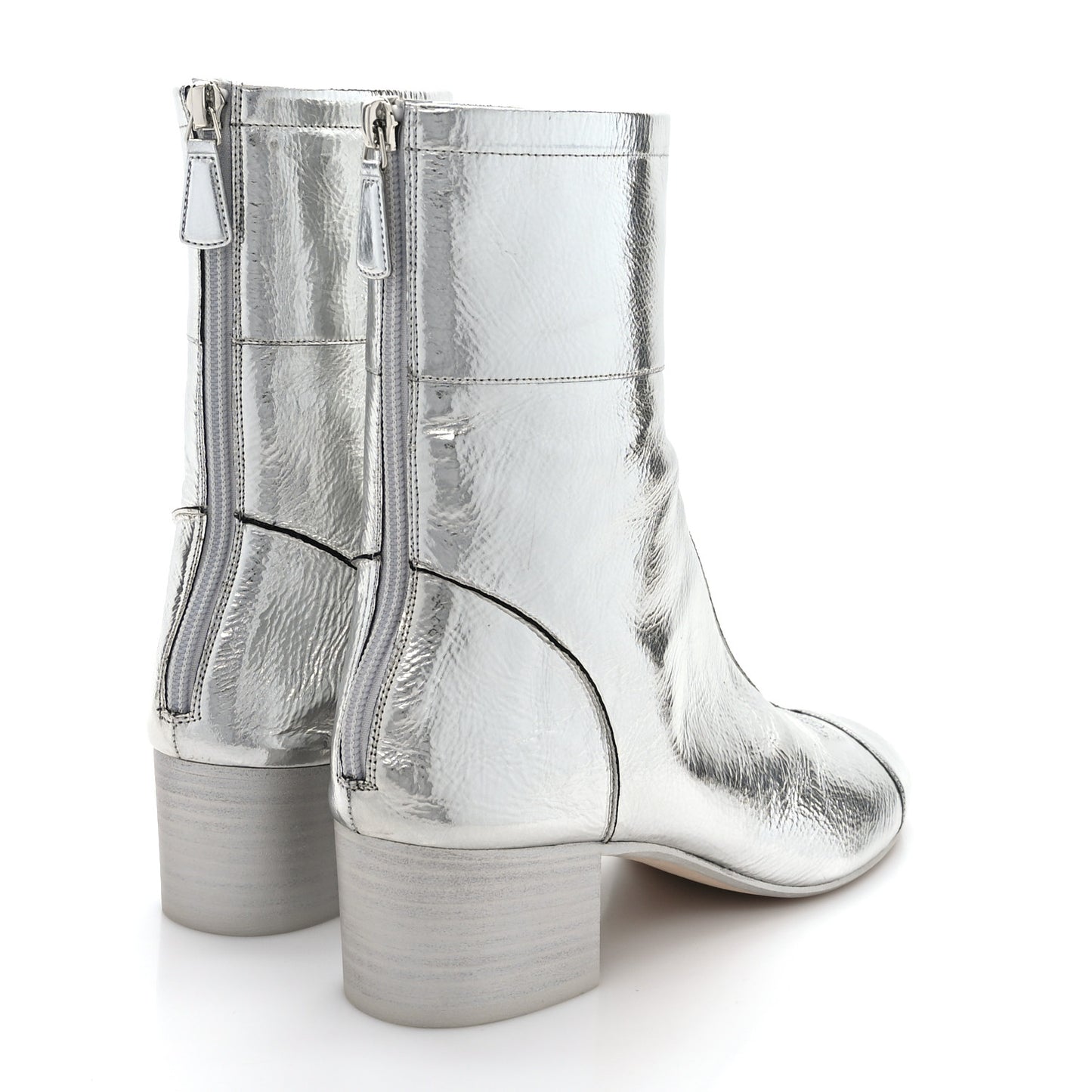 Laminated Goatskin Short Boots 39.5 Silver