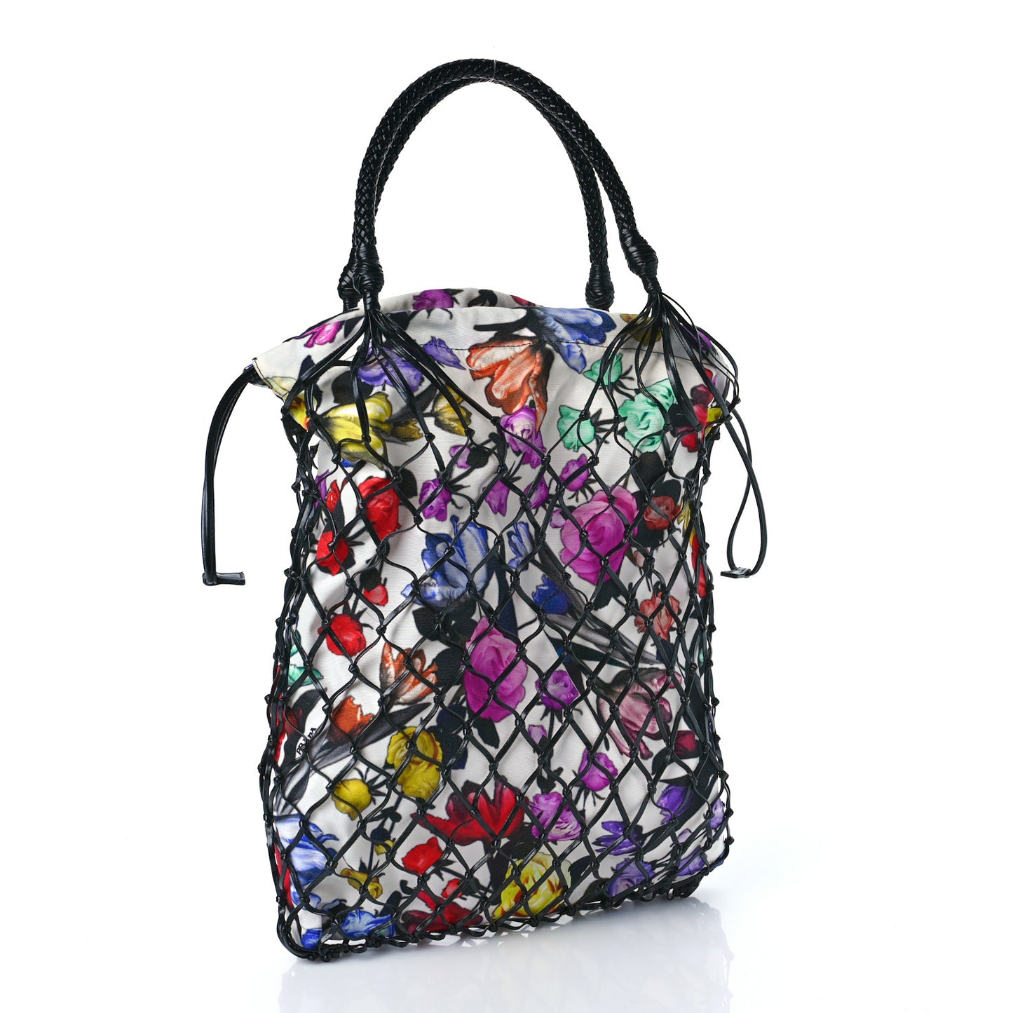 Tessuto Nylon Floral Print Net Tote Black Multicolor