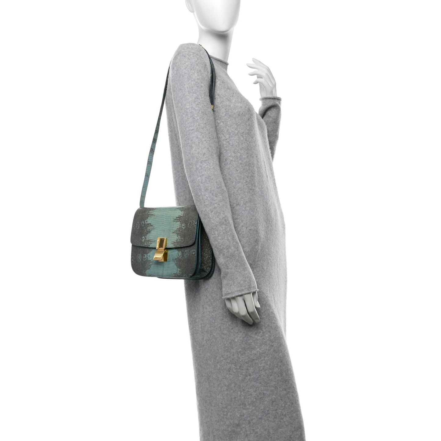Lizard Medium Classic Box Flap Bag Antarctic