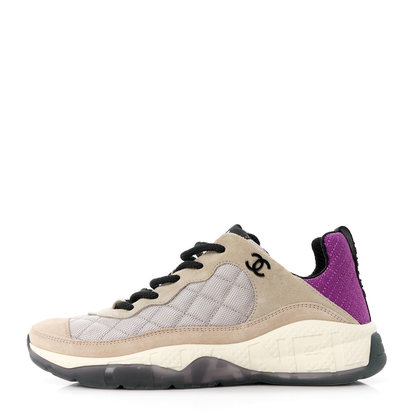 Mesh Suede Calfskin CC Sneakers 40 Light Beige Purple Beige