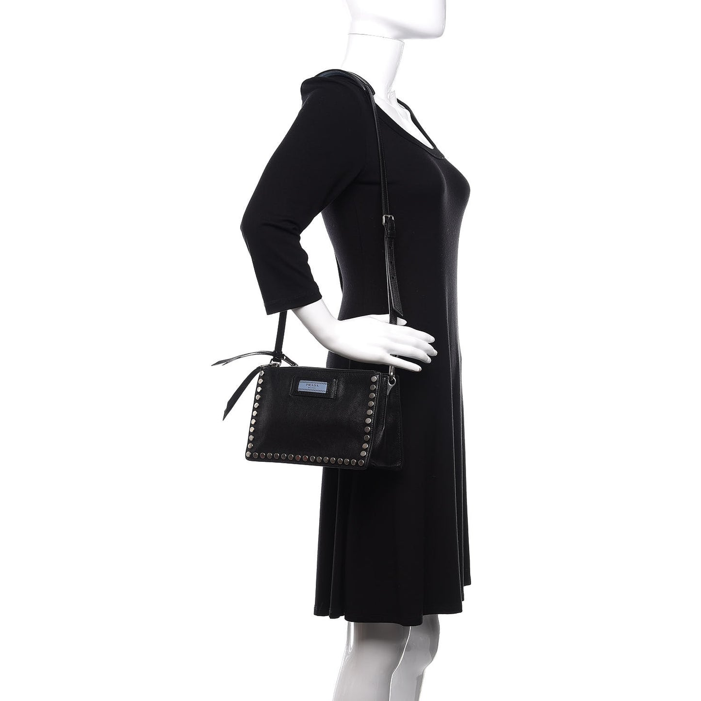 Glace Calfskin Studded Etiquette Shoulder Bag Black