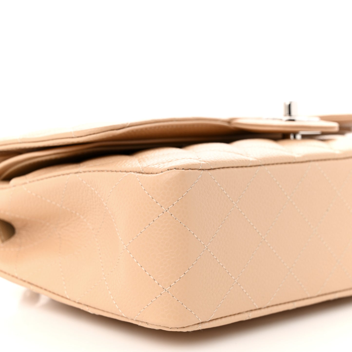 Caviar Quilted Medium Double Flap Beige