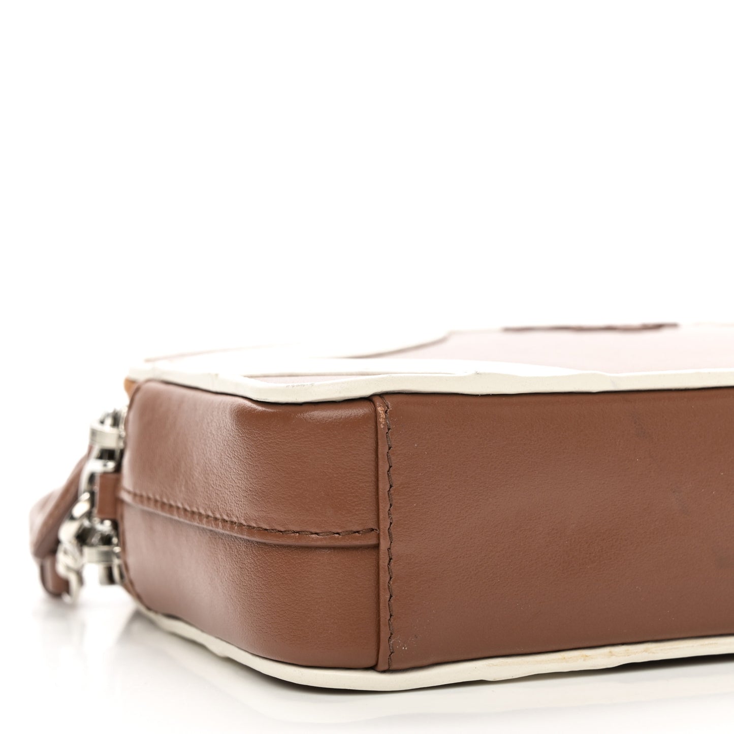 Soft Calfskin Mini Double Zip Crossbody Bag Cognac White