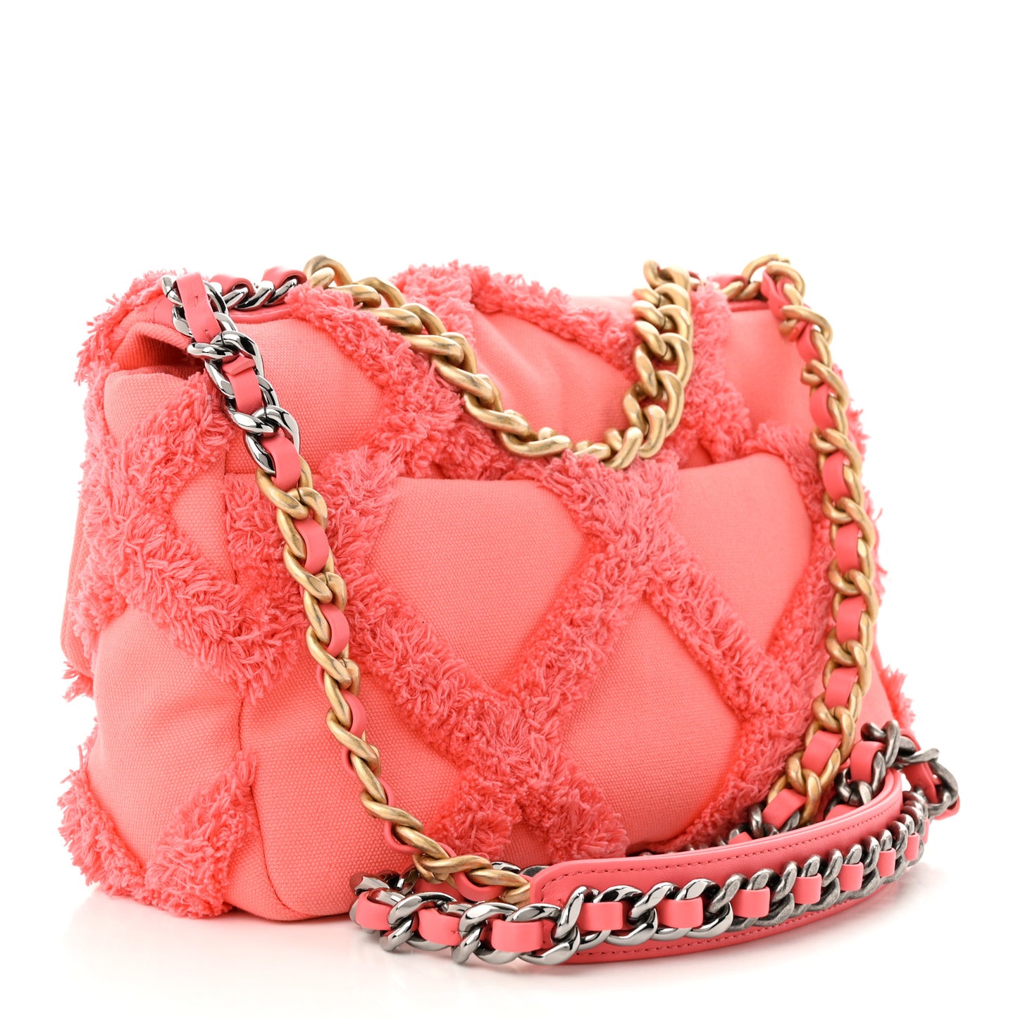 Cotton Canvas Quilted Medium Chanel 19 Flap Coral