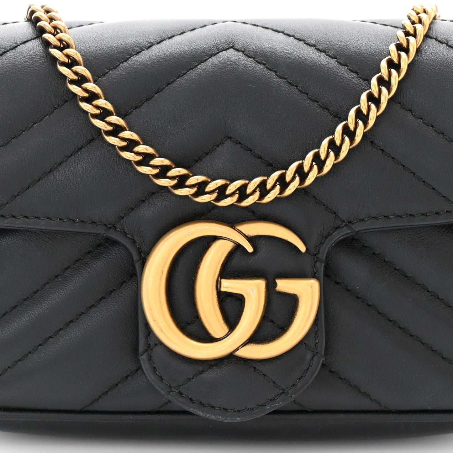 Calfskin Matelasse Super Mini GG Marmont Shoulder Bag Black