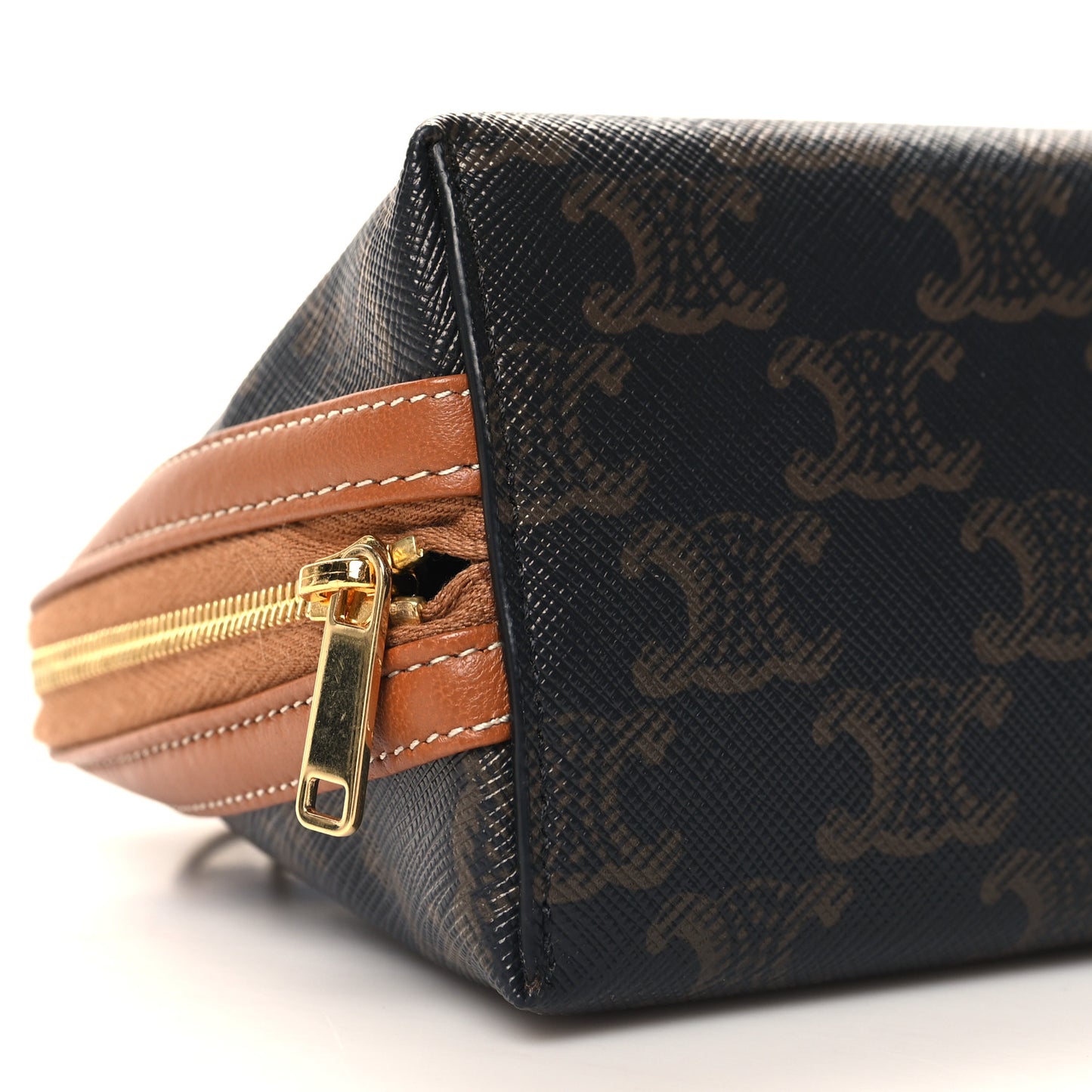 Triomphe Canvas Calfskin Mini Clutch on Chain Tan