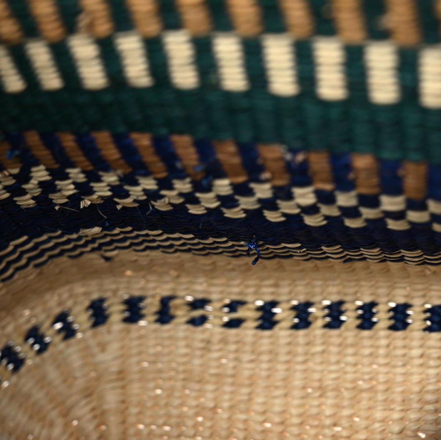 Raffia Small Square Basket Tote Bag Blue Multicolor