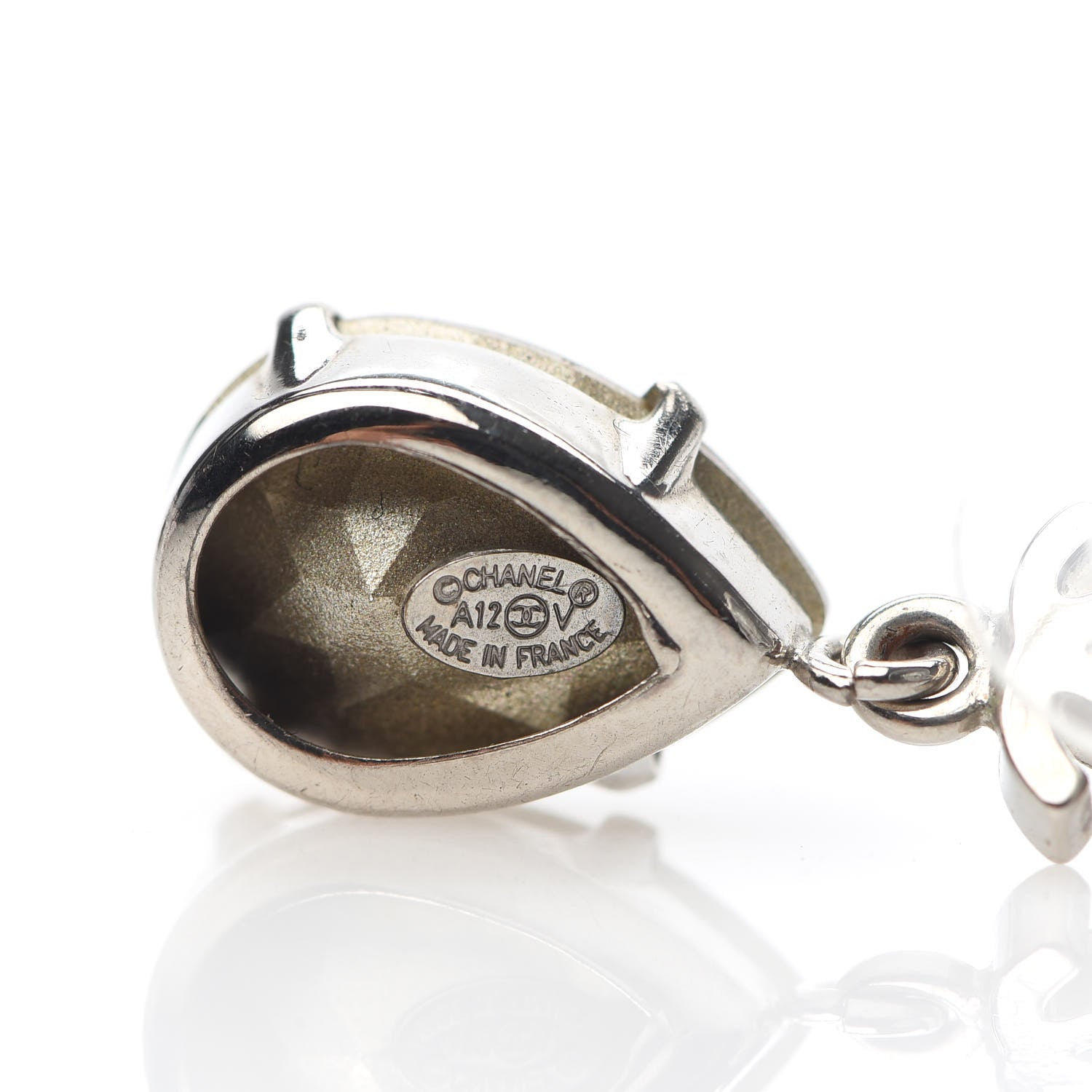 Chanel Crystal CC Tear Drop Earrings Silver 4 of 5
