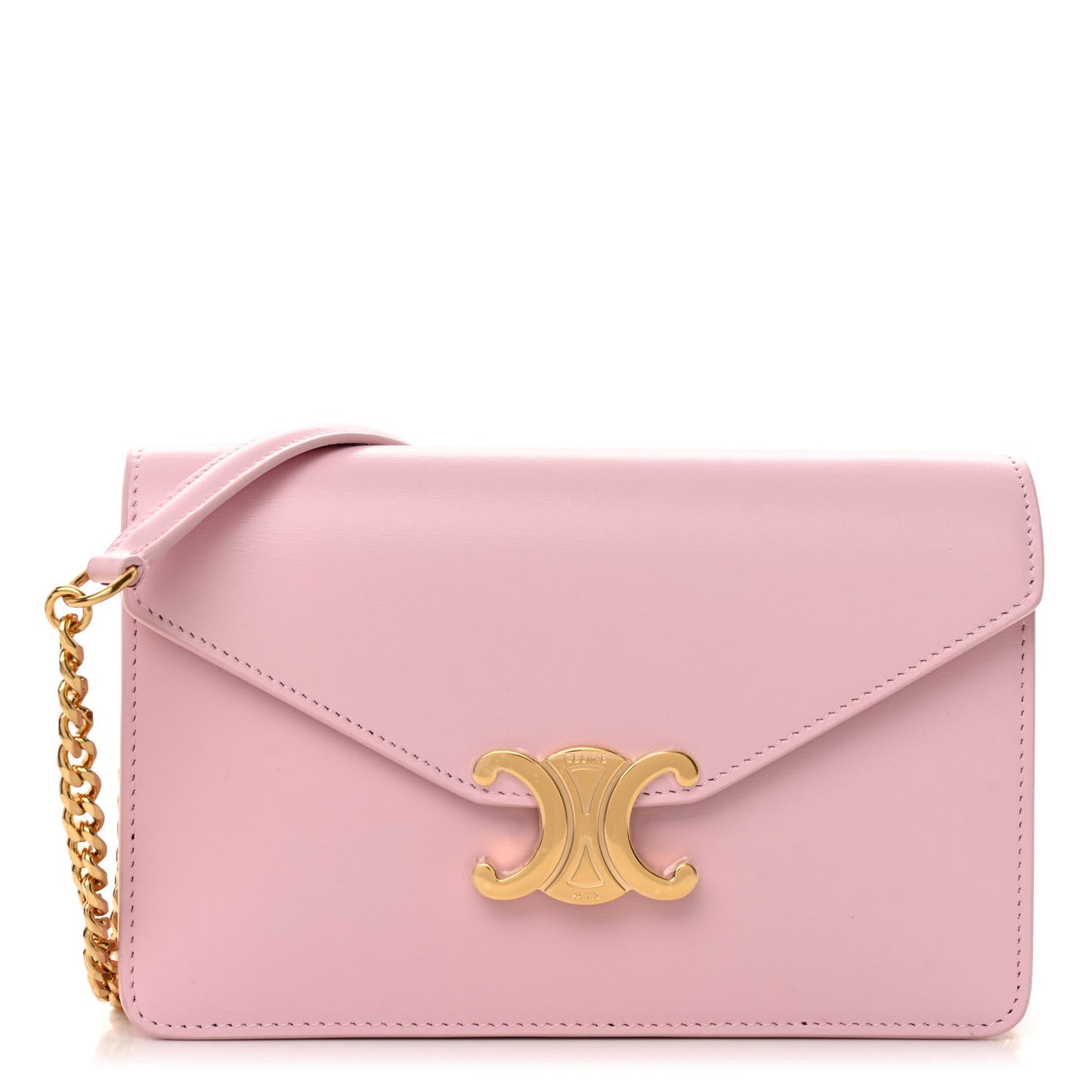 Shiny Calfskin Triomphe Margo Wallet on Chain Pastel Pink