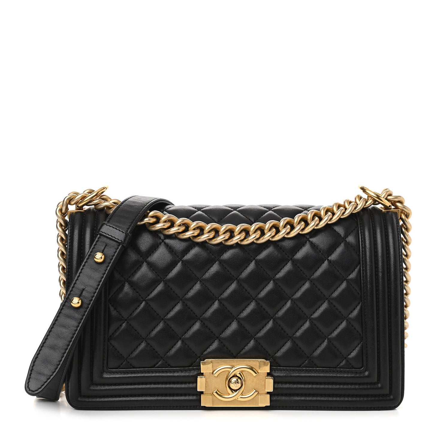 Lambskin Quilted Medium Boy Flap Black