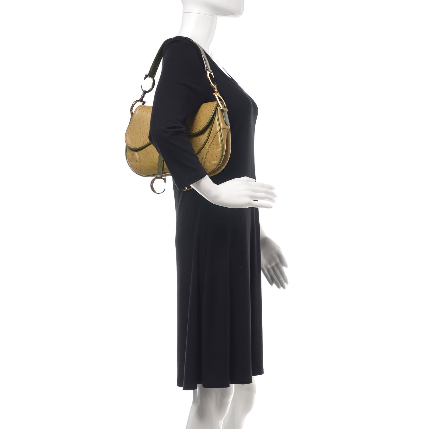 Christian Dior Ostrich Double Saddle Bag Green 2 of 15