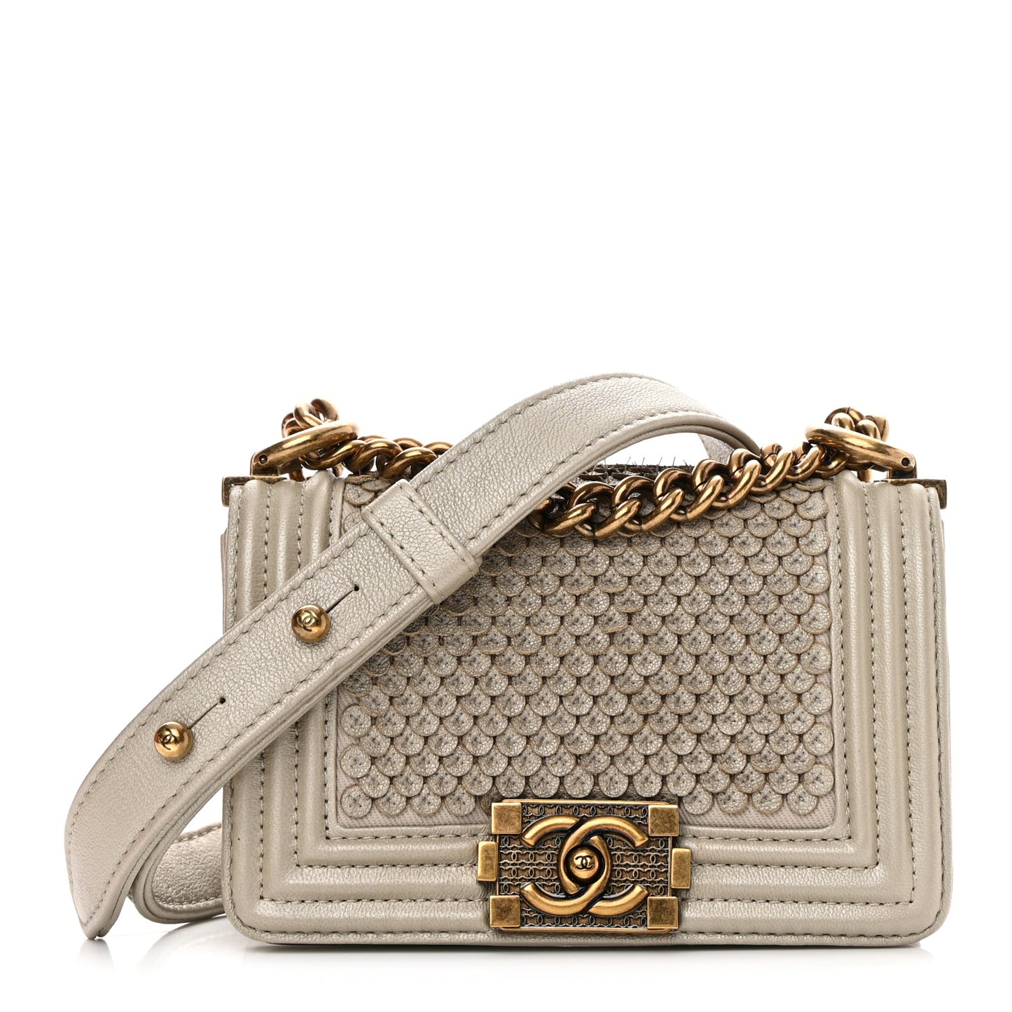 Metallic Lambskin Mini Scaled Boy Flap Gold