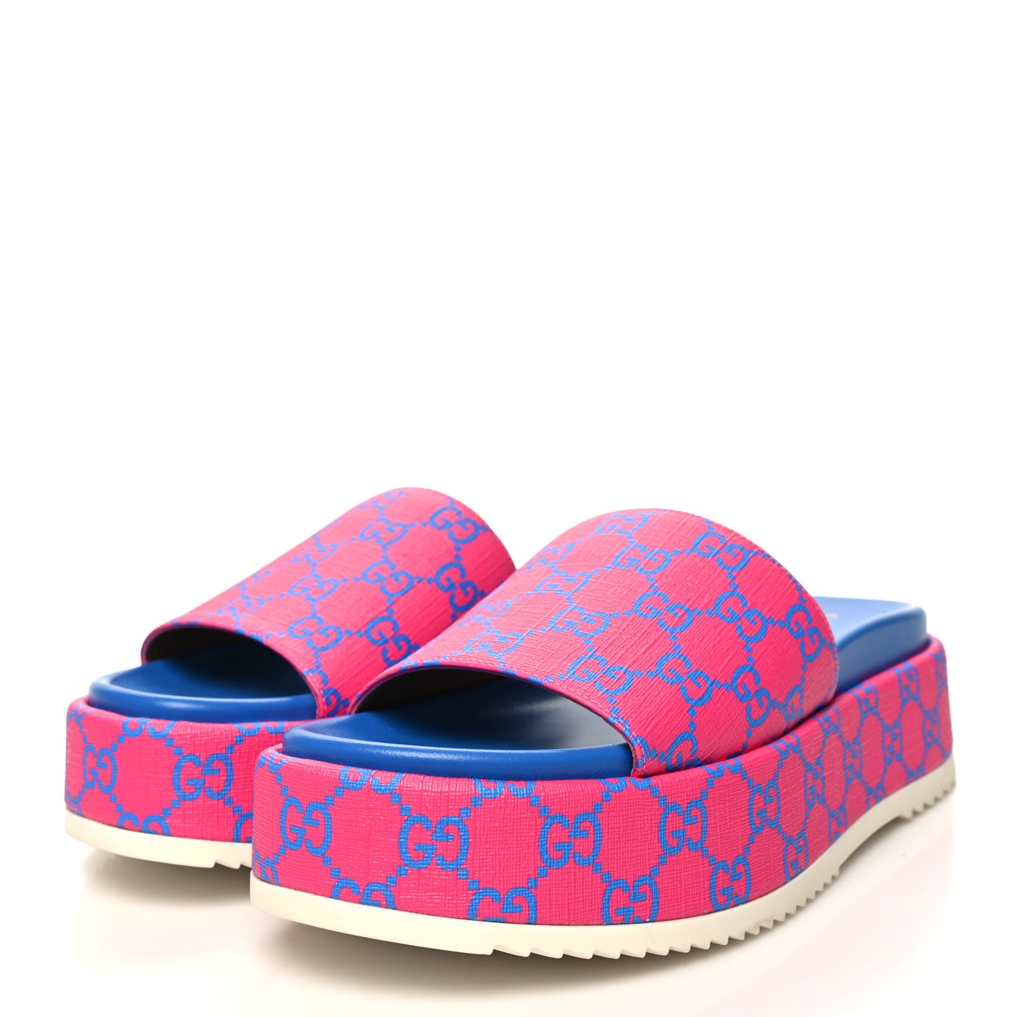 GG Supreme Joy Monogram Angelina Platform Slide Sandals 39 Fuxia Blue