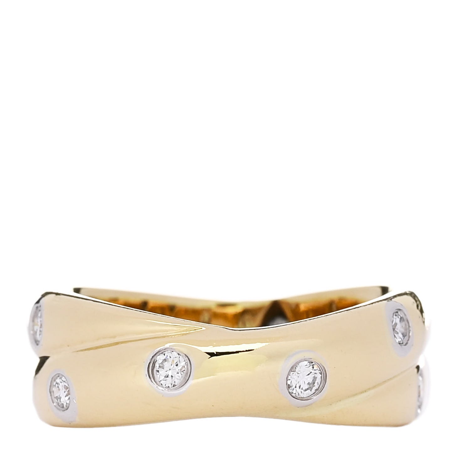 18K Yellow Gold Platinum Diamond Etoile Twist Band Ring 53 6.5