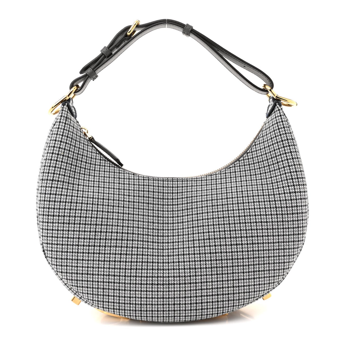 Wool Vitello Grace Small Houndstooth Small Fendigraphy Hobo Bag Grigio Anthracite