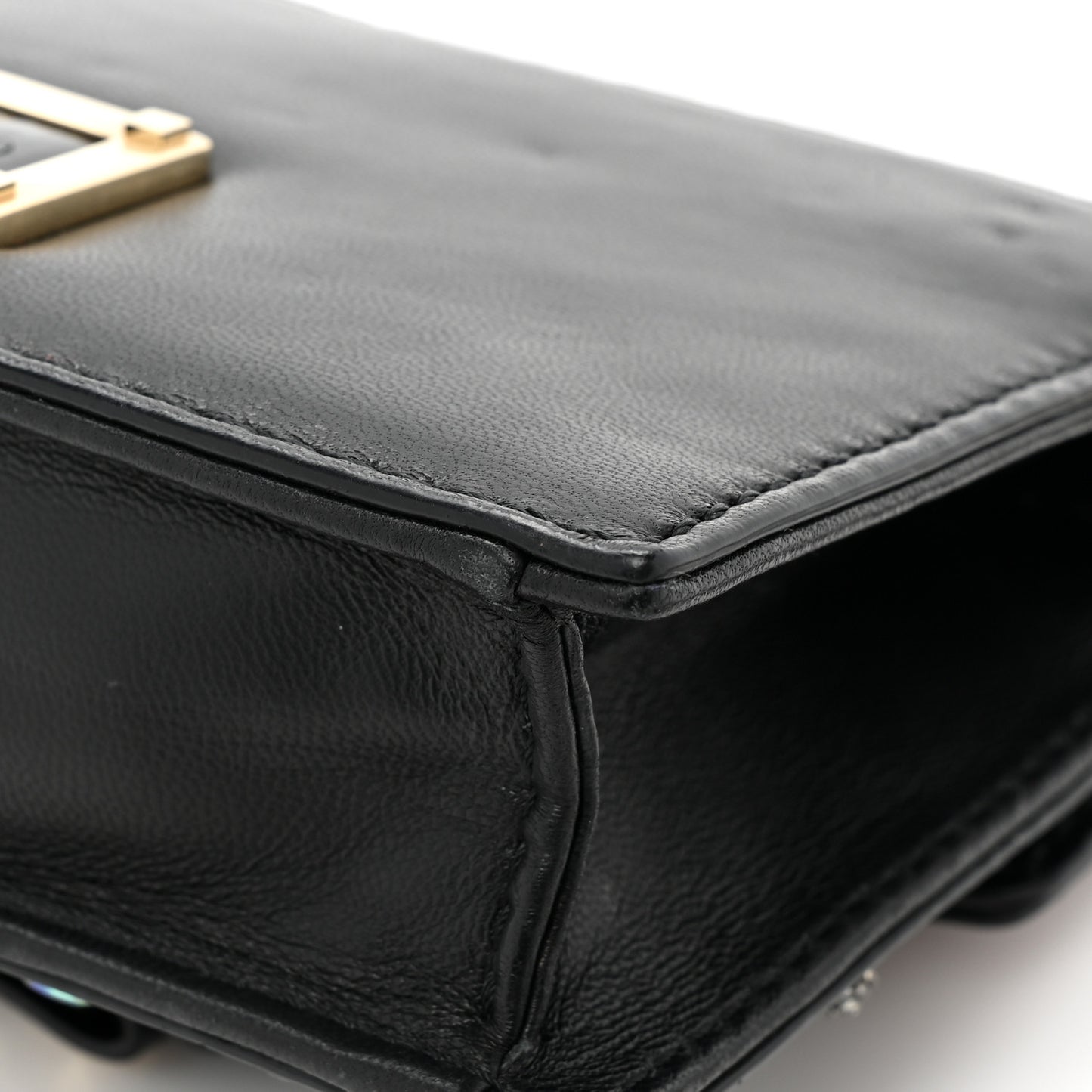 Calfskin Beaded Crystal Rockstud Bow Wristlet Clutch Black Poudre