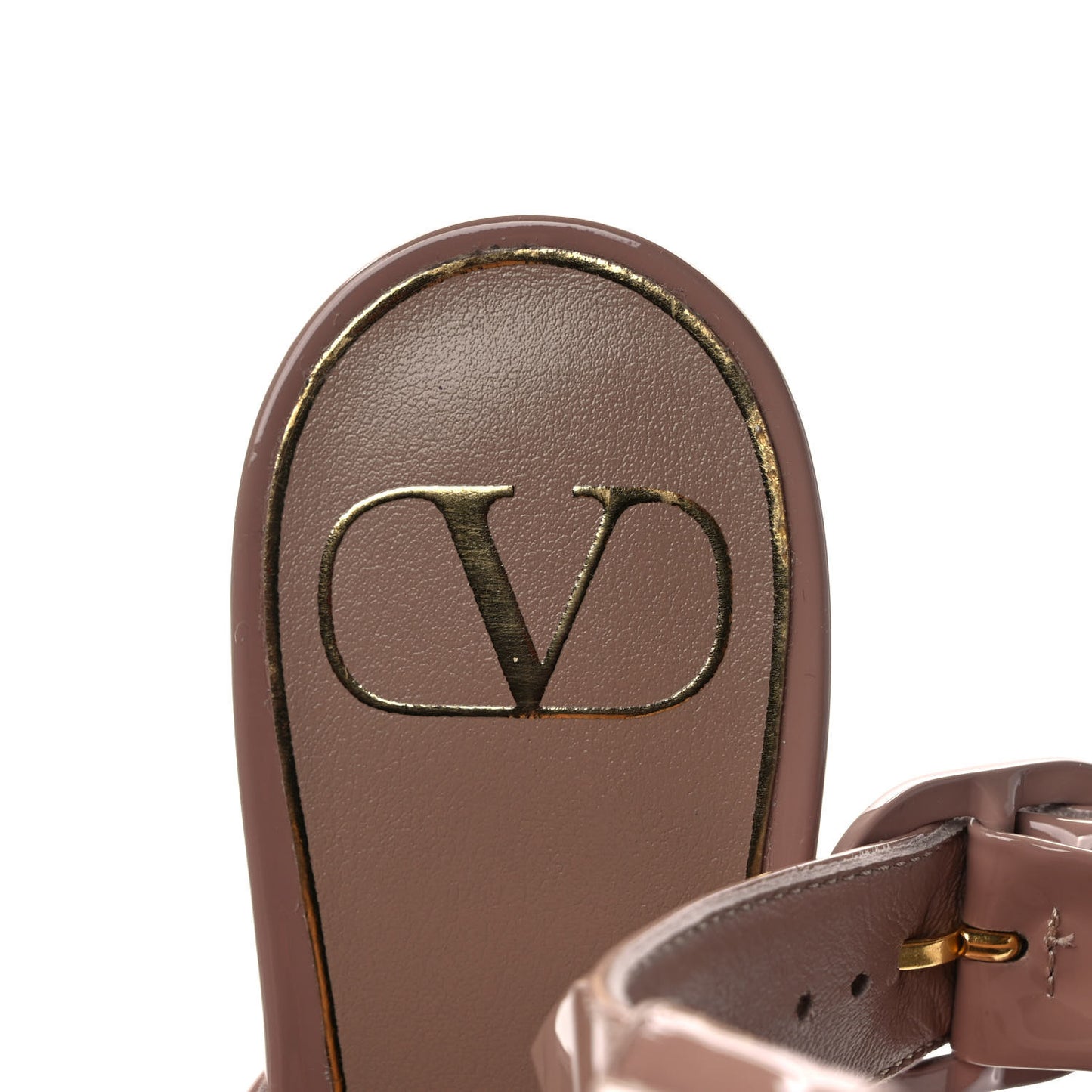 Patent Enamel Monochrome Roman Stud Ankle Strap 80mm Pumps 39.5 Rose Cannelle